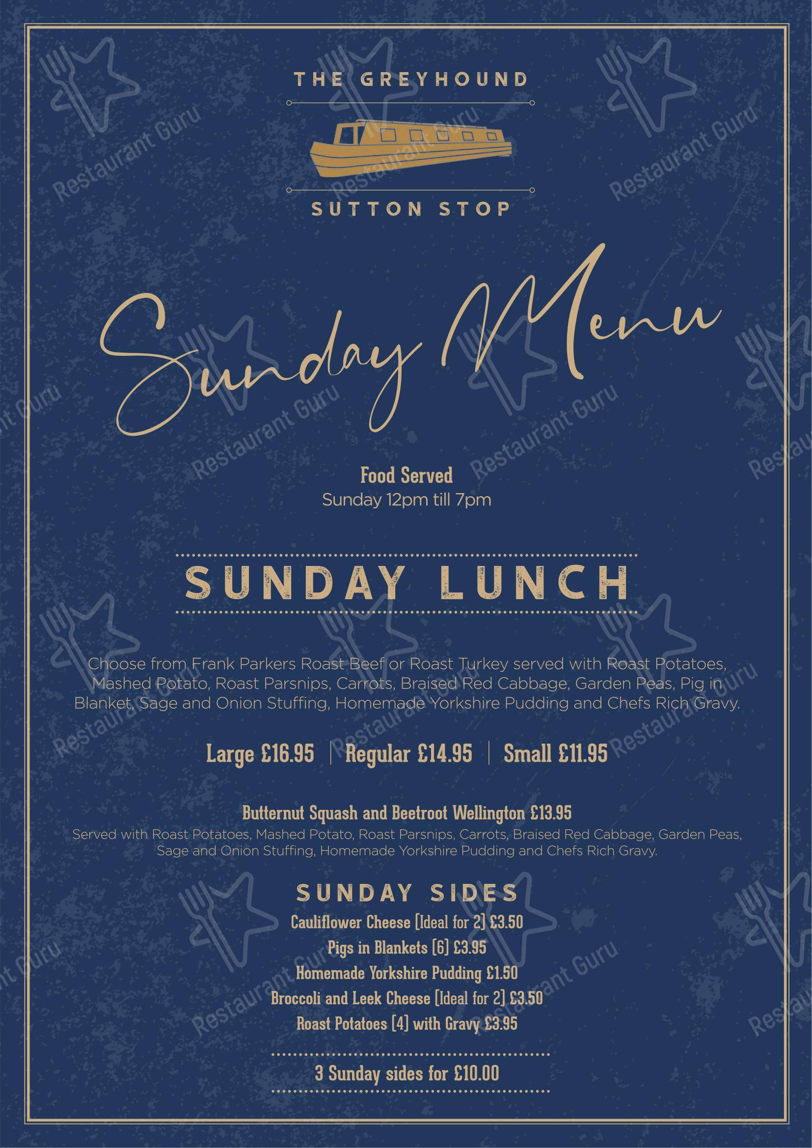 Меню паба и бара The Greyhound Inn - Sutton Stop - Основное меню