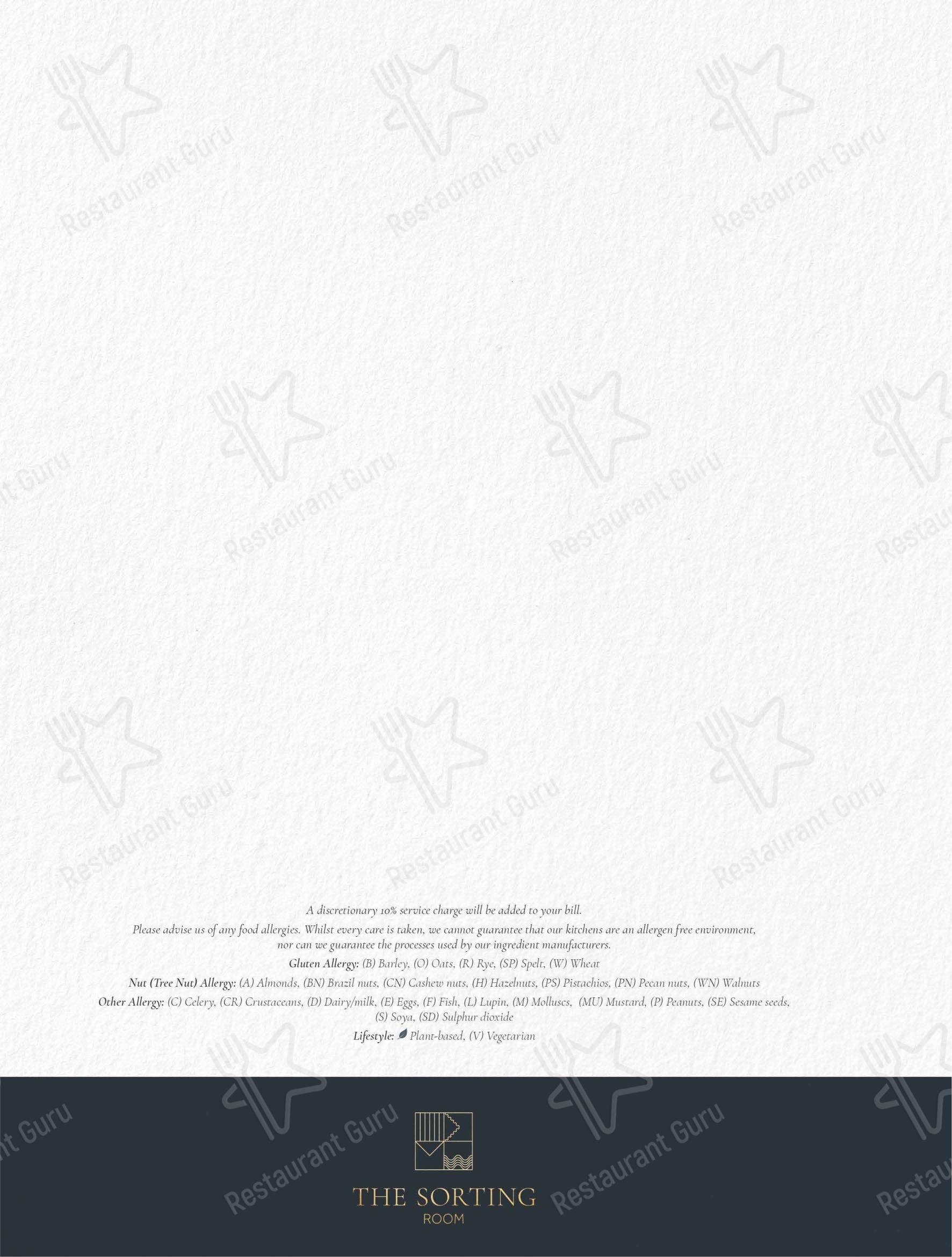 Меню ресторана The Sorting Room Restaurant - Full Menu