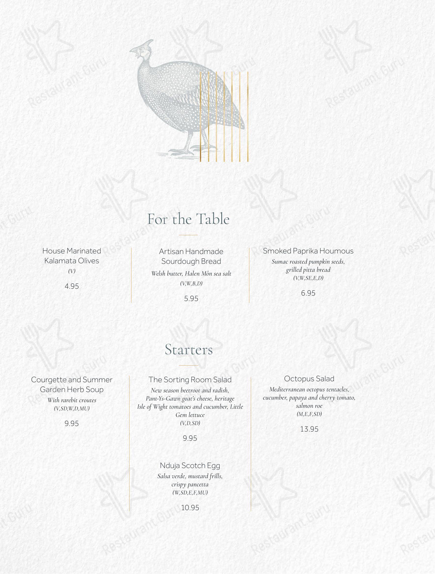 The Sorting Room Restaurant в Кардифф - Food and Drinks menu