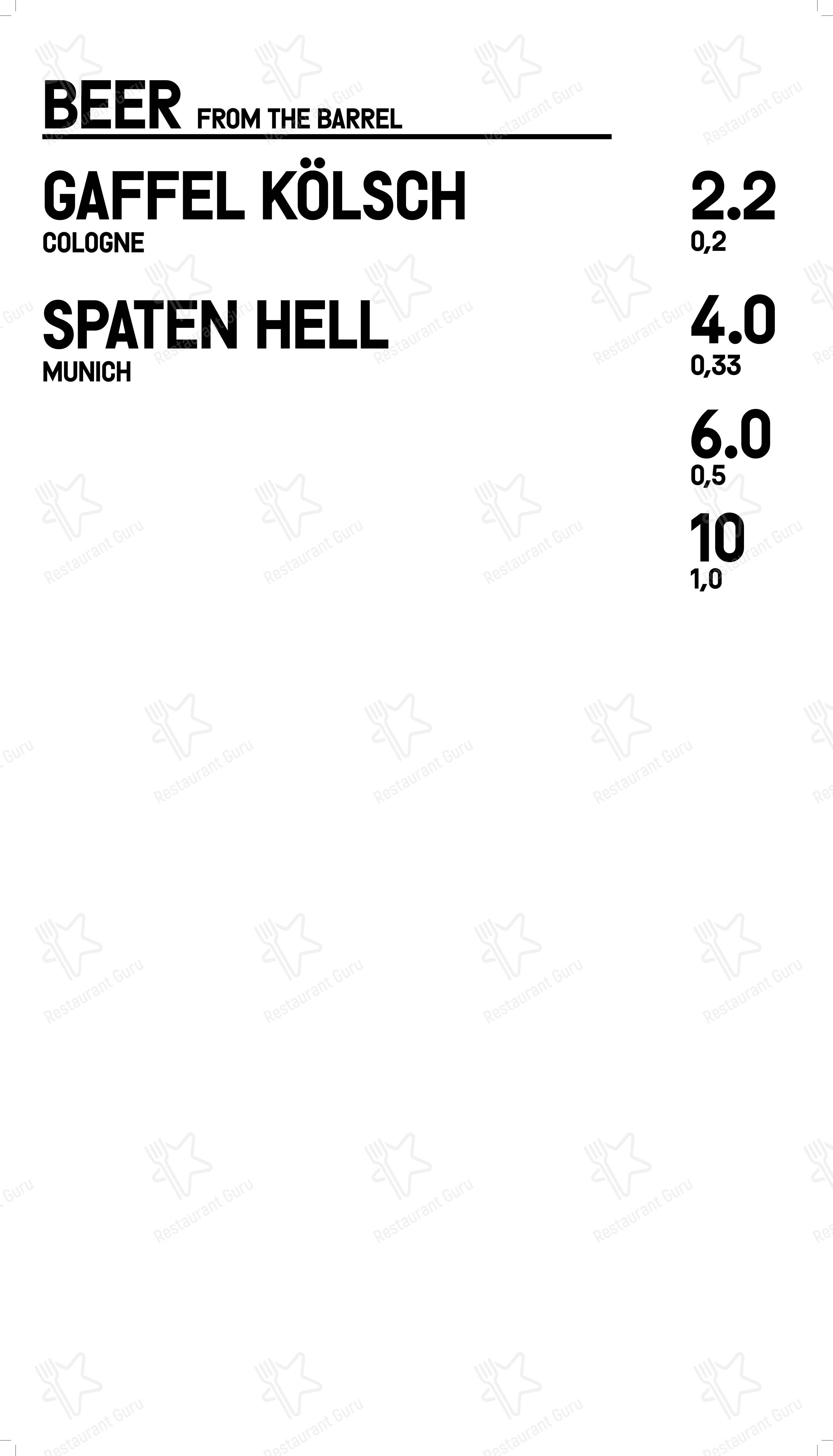 Dinner Menu ресторана Trapas