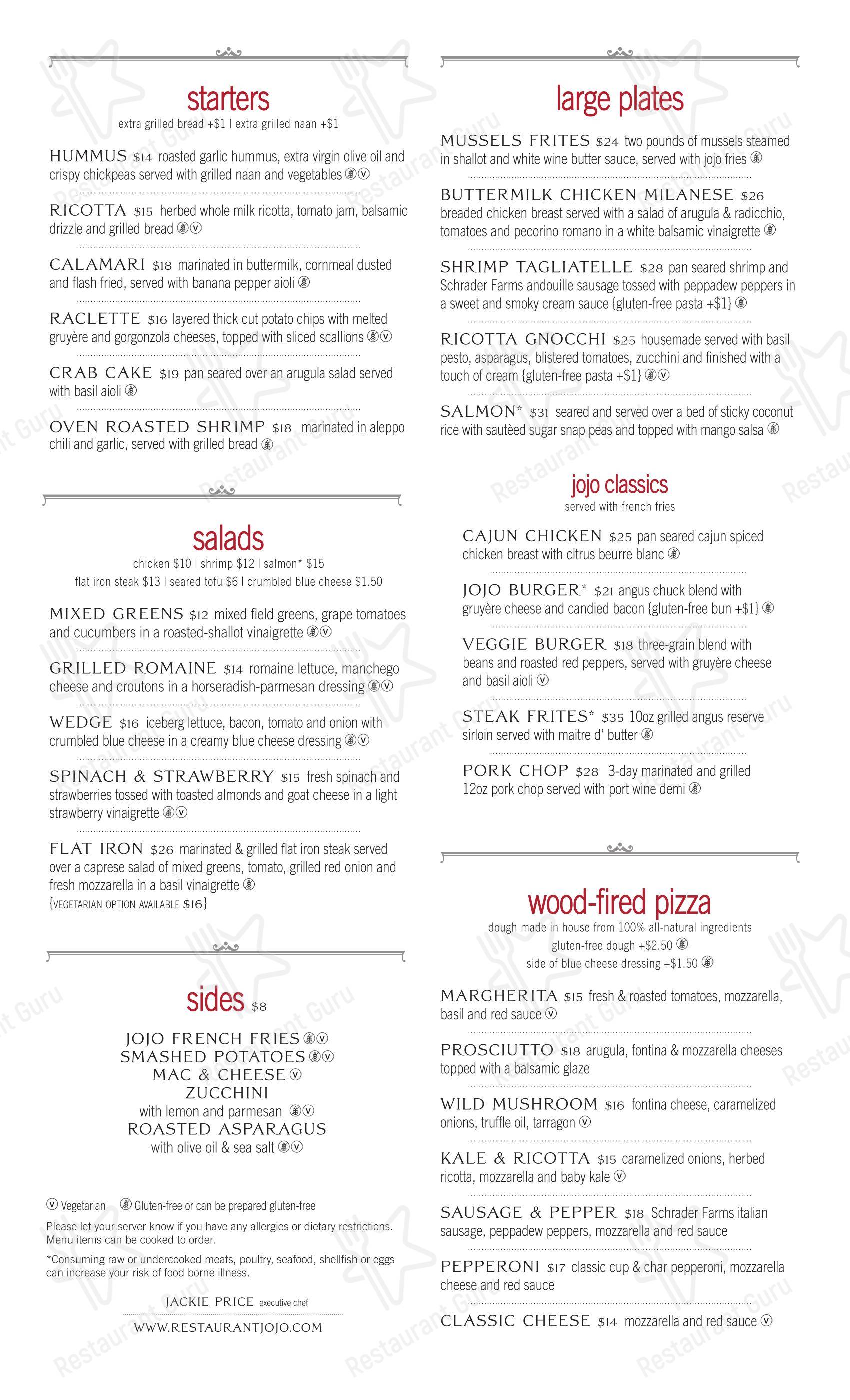菜单 паба и бара jojo Bistro & Wine Bar - Pittsford