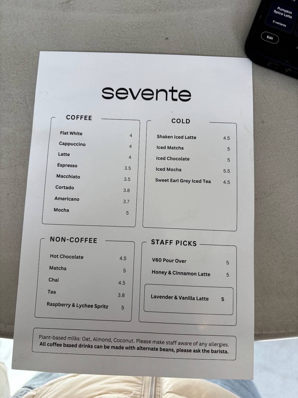sevente меню