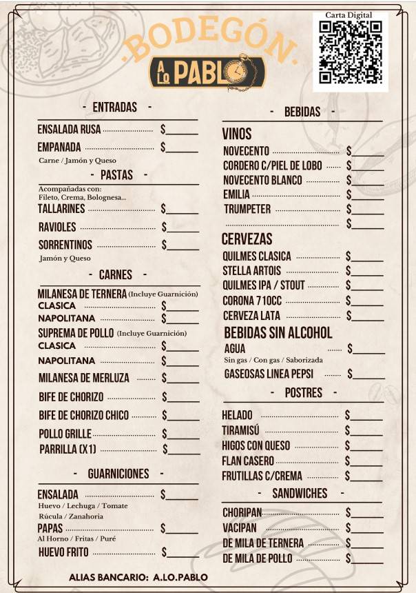 Bodegón A Lo Pablo меню
