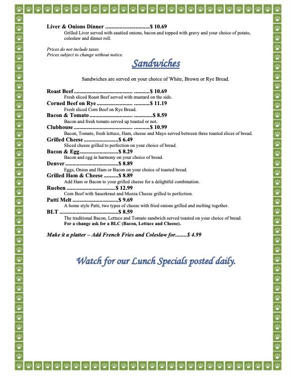 Shilo Inn restaurant меню