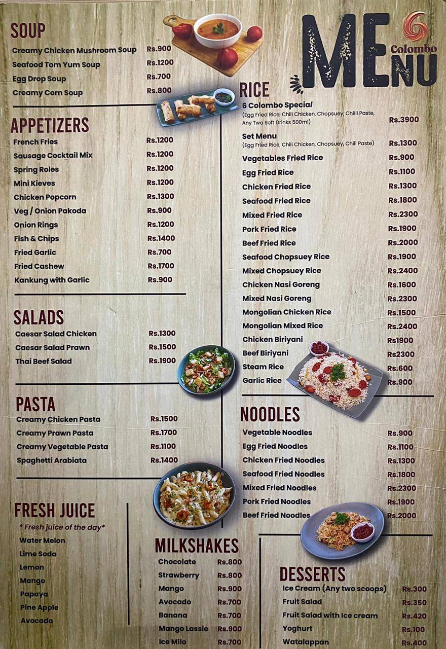 6 Colombo Restaurant меню
