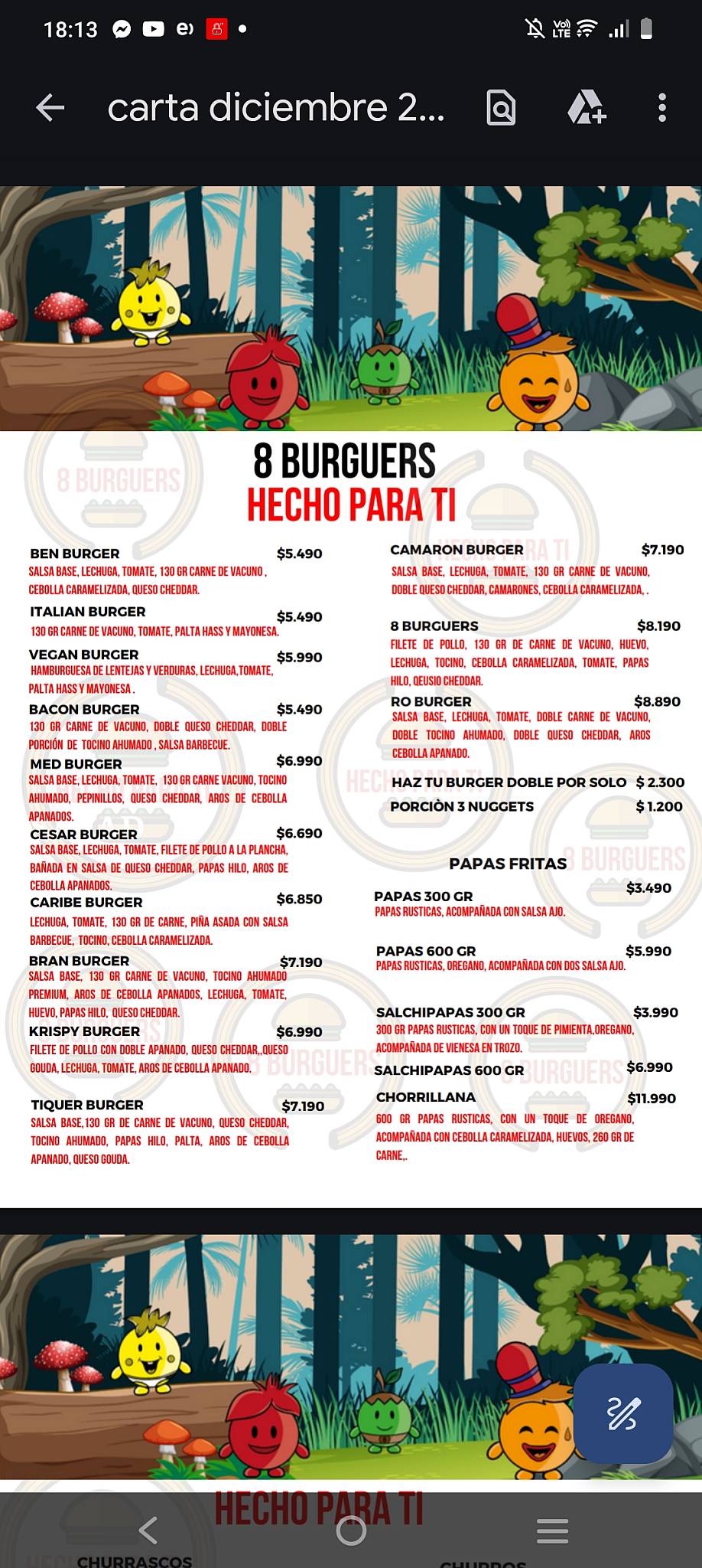 8 Burguers Rancagua меню