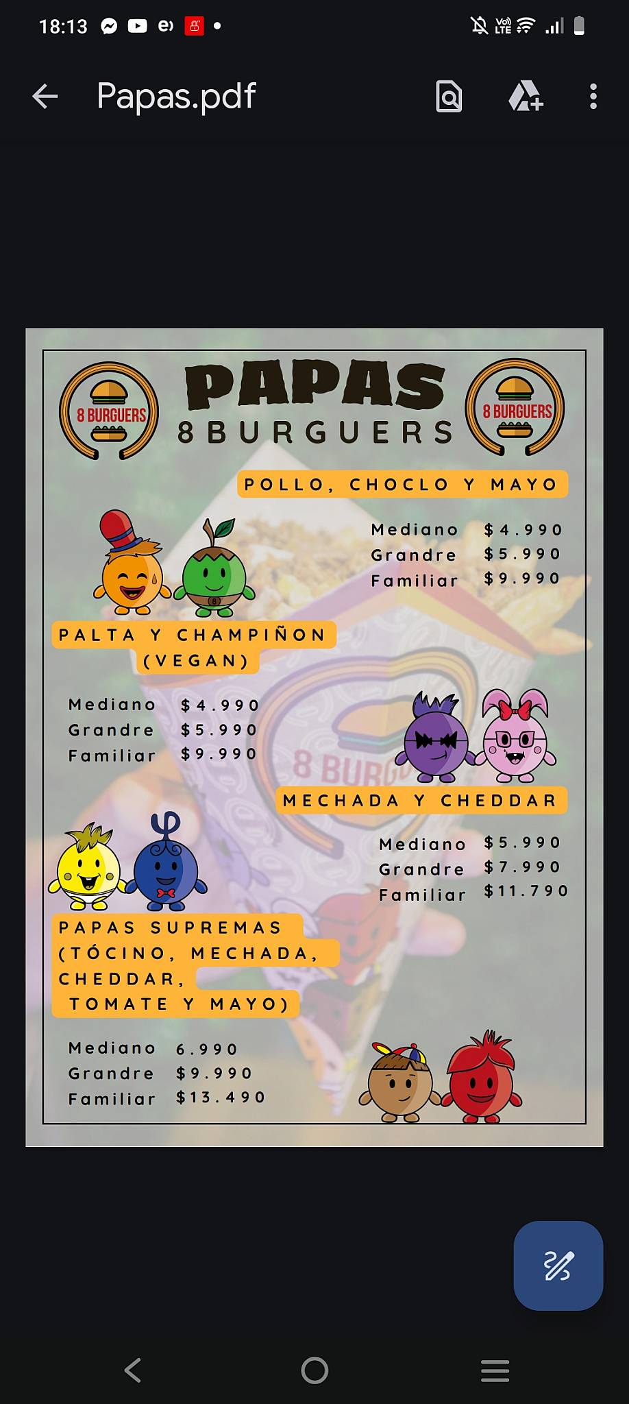 8 Burguers Rancagua меню