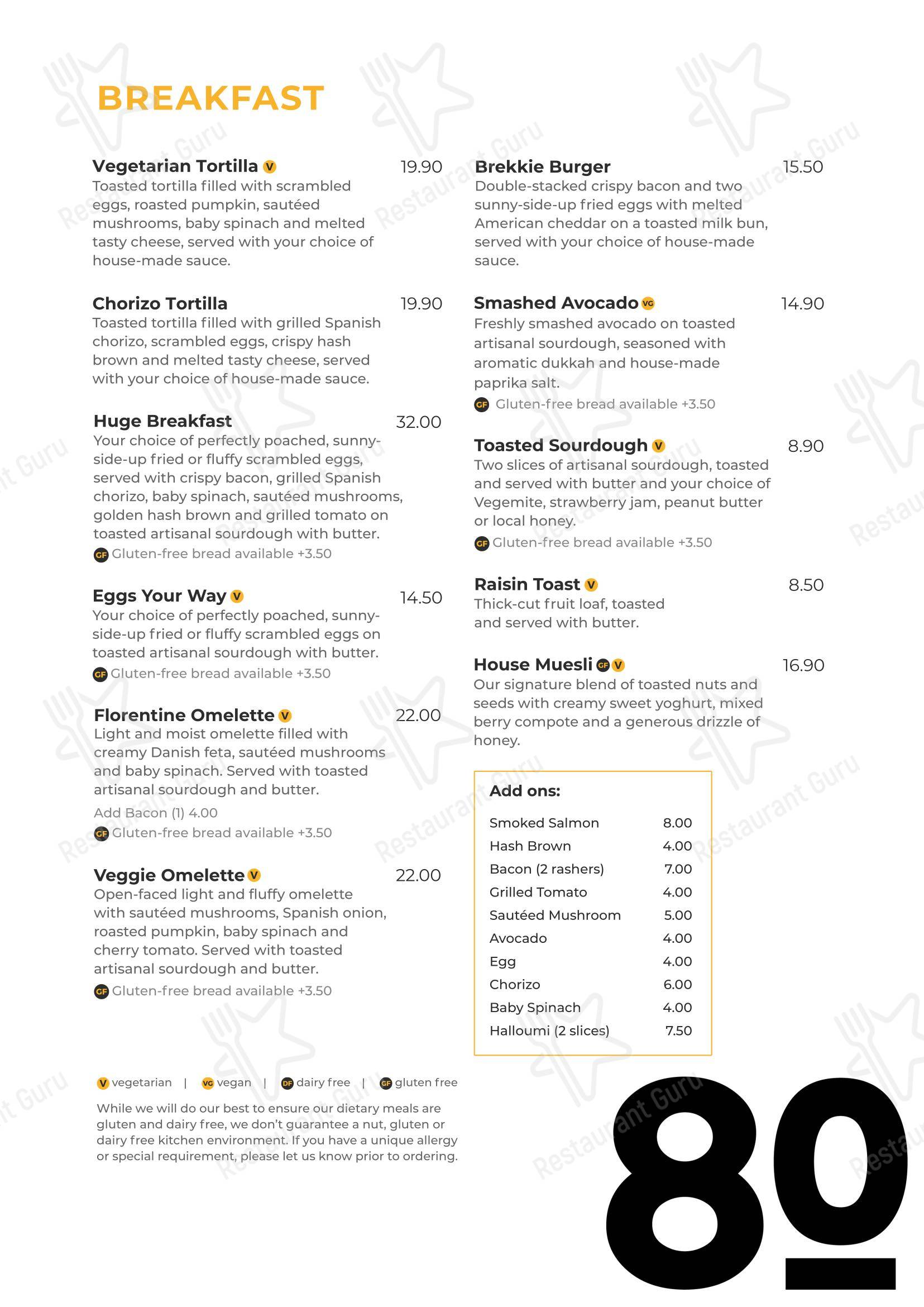Основное меню паба и бара 80 Bar & Cafe в Ултимо
