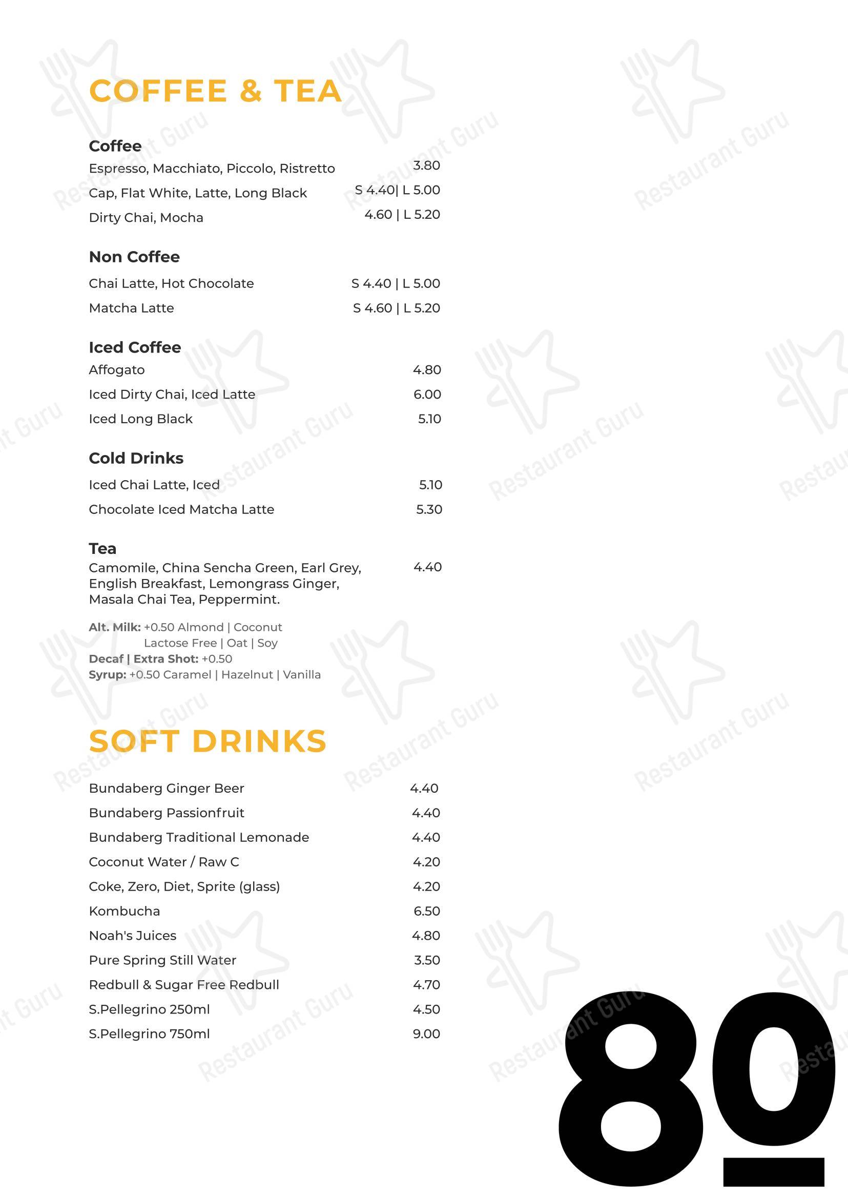 Основное меню паба и бара 80 Bar & Cafe