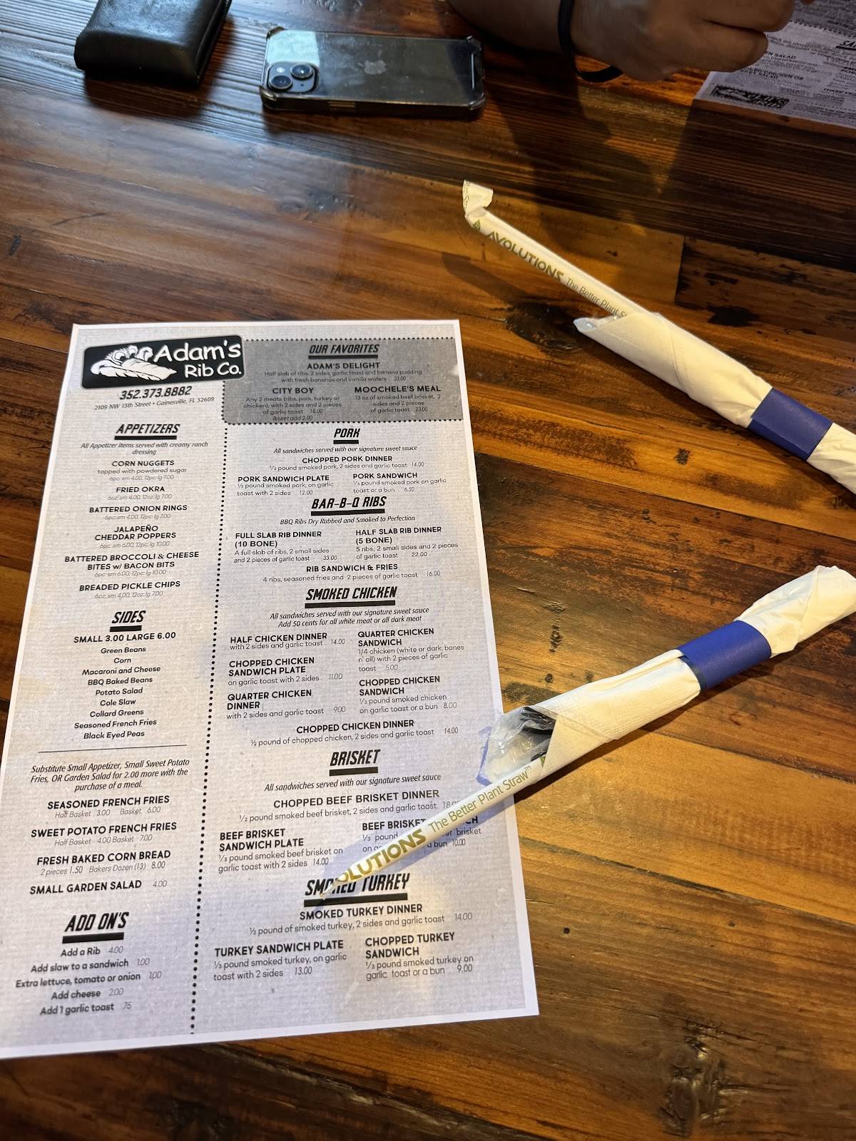 Adam's Rib Co. меню