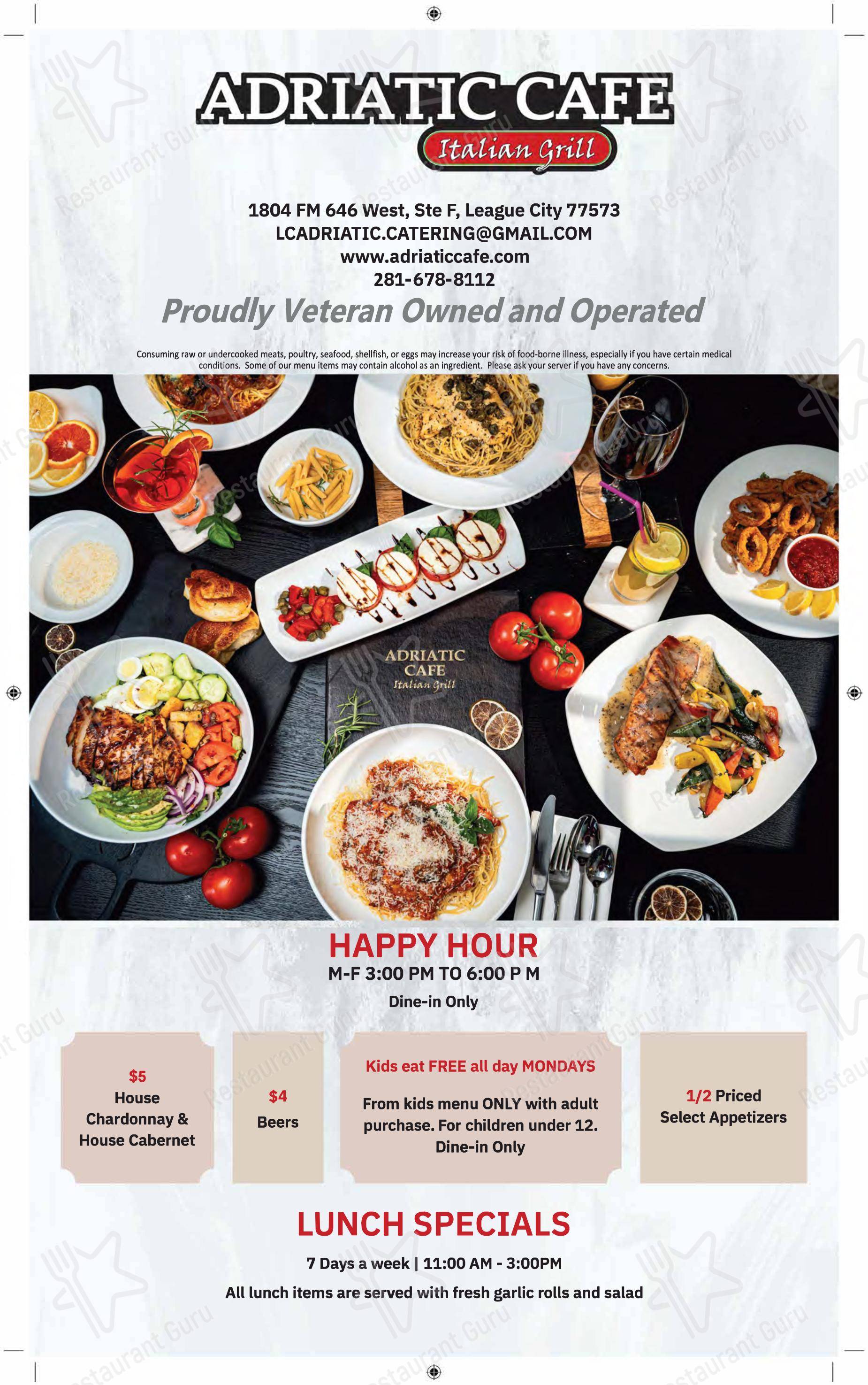 Adriatic Cafe Italian Grill Spring TX в Спринге - At Home Catering Menu