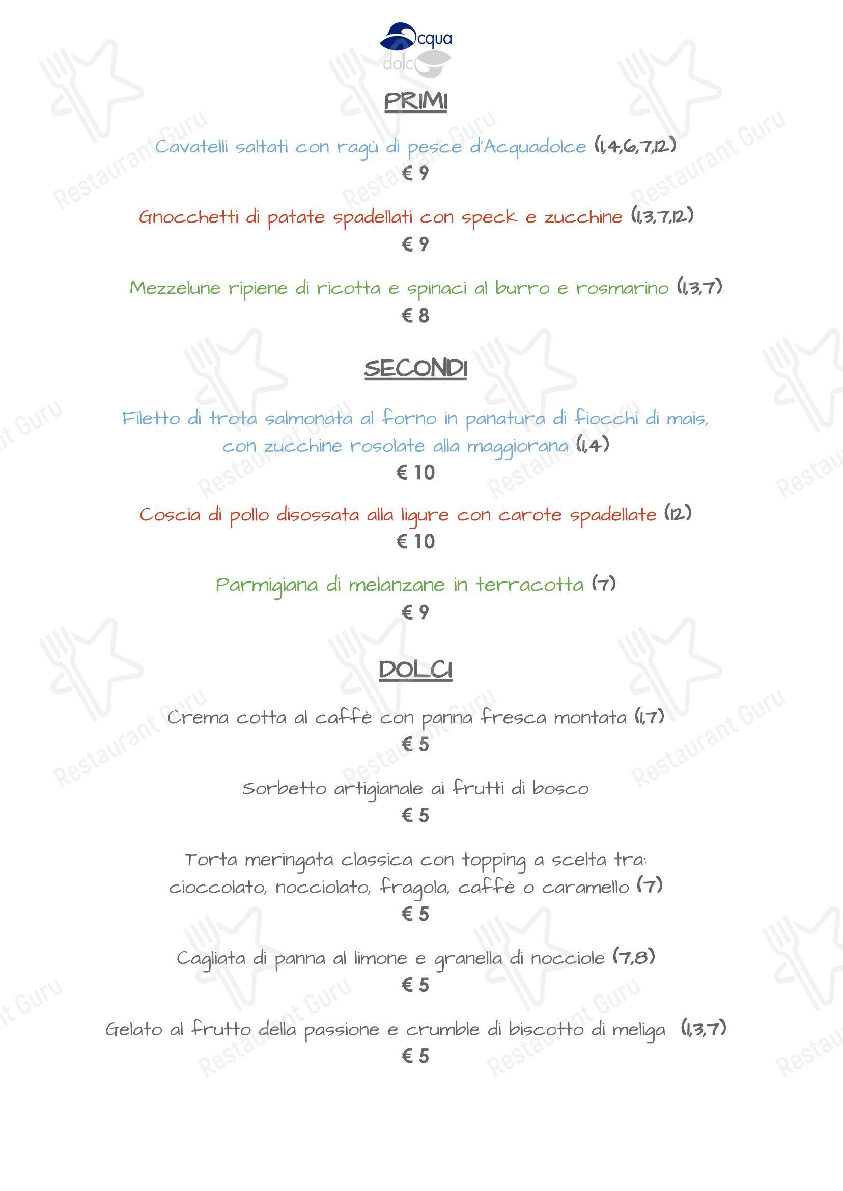 Agriturismo Acquadolce в Mondovì - 菜单