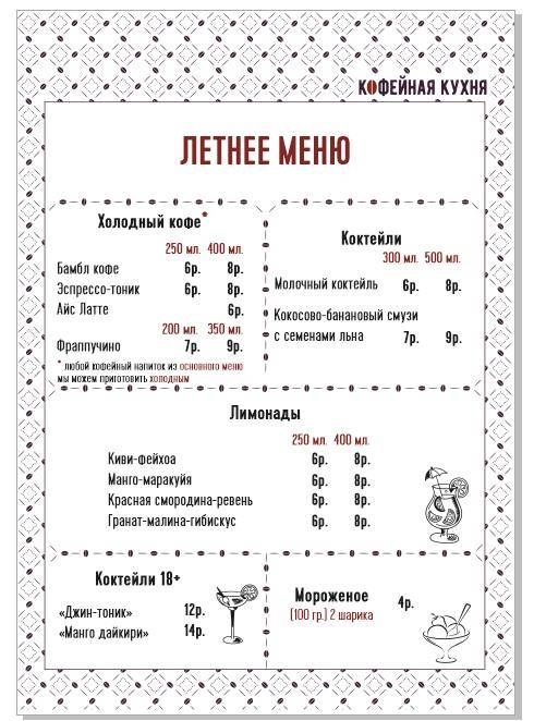 Кофейная Кухня меню