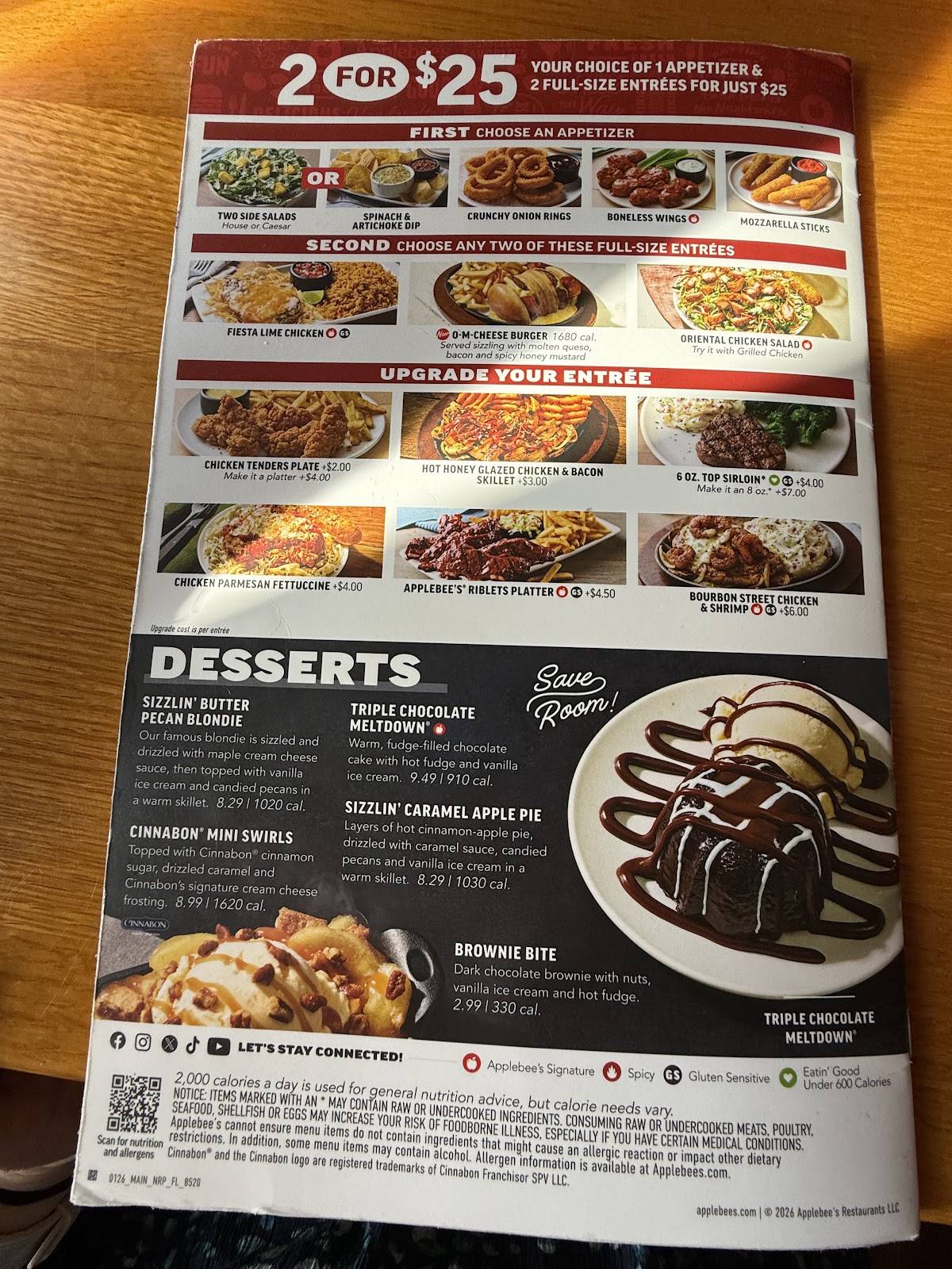 Applebee's Grill + Bar меню