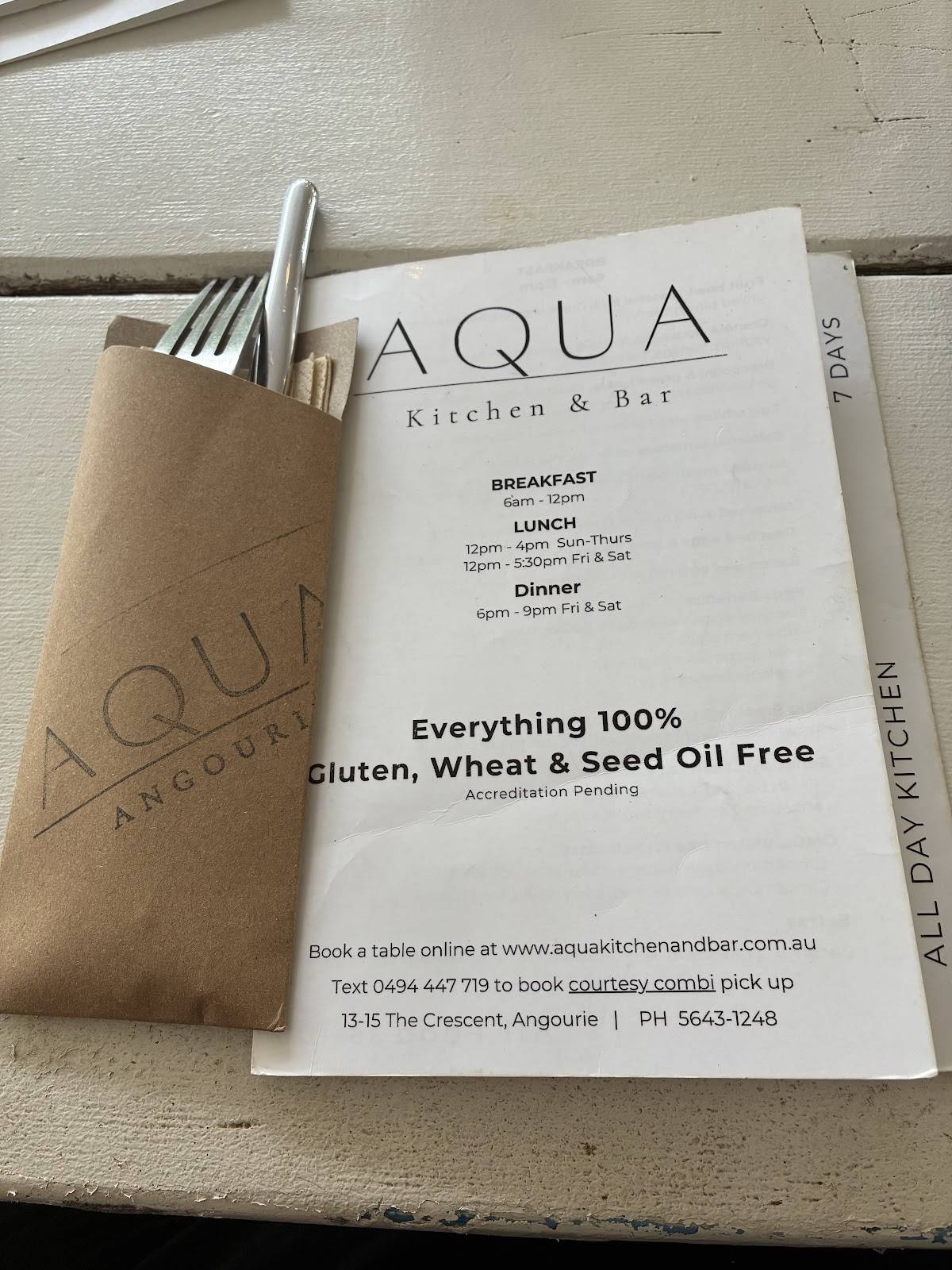 Aqua Kitchen and Bar меню