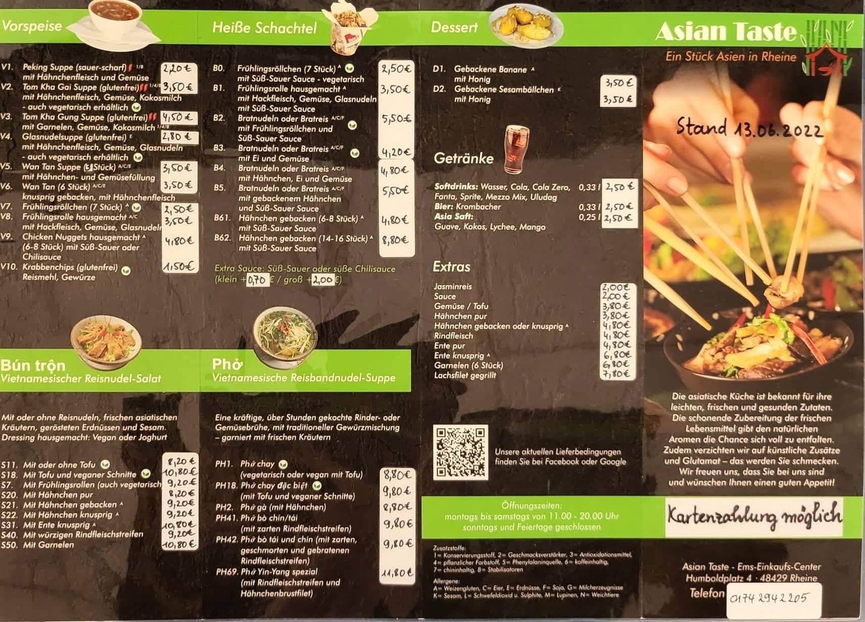Asian Taste Rheine Rheine меню
