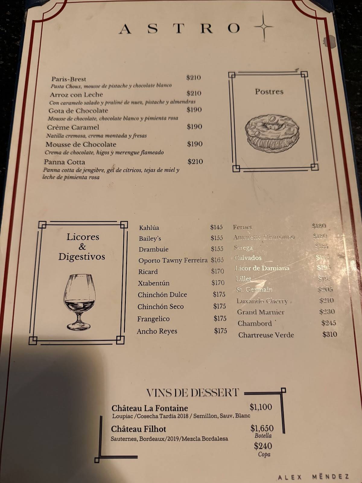 Astro Bistrospirits меню