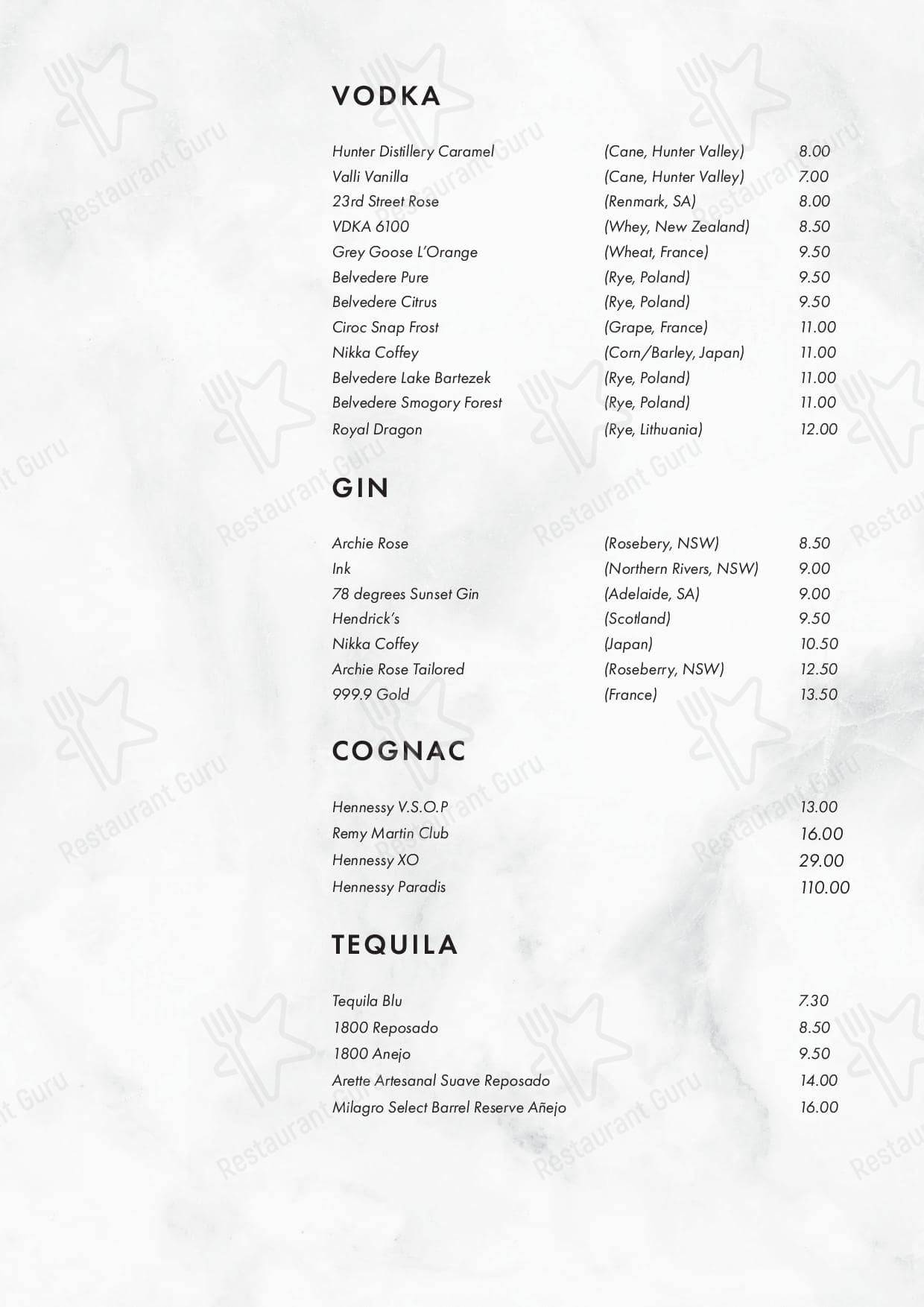 Atrium Bar меню