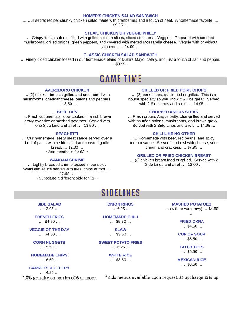Aversboro Restaurant & Sports Bar меню