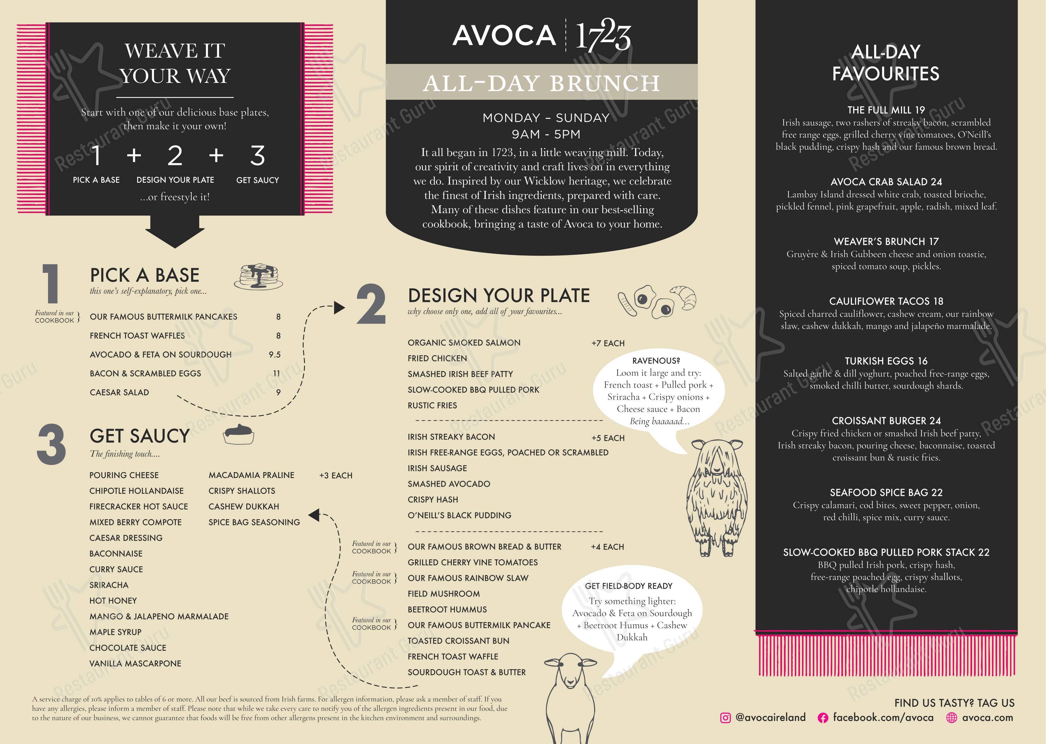 Меню кафе Avoca Rathcoole - Меню