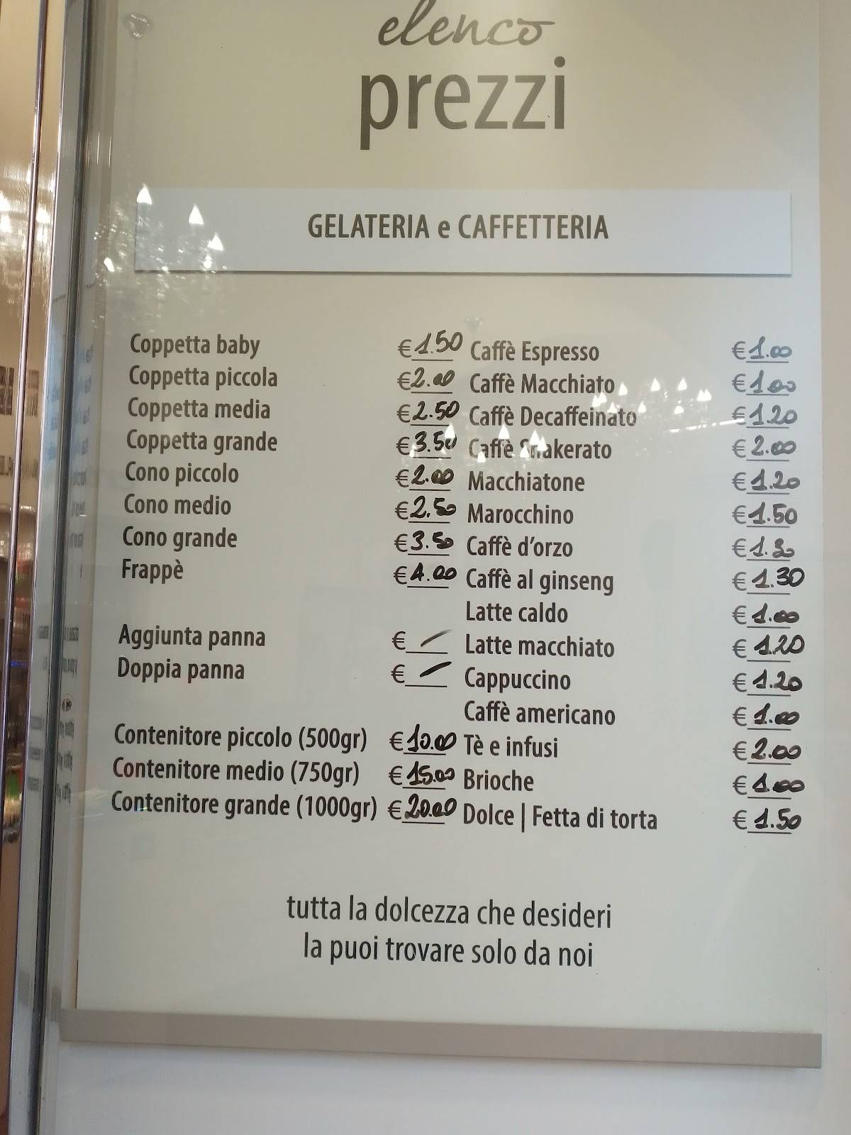 BAR GELATERIA CREMA E CIOCCOLATO меню