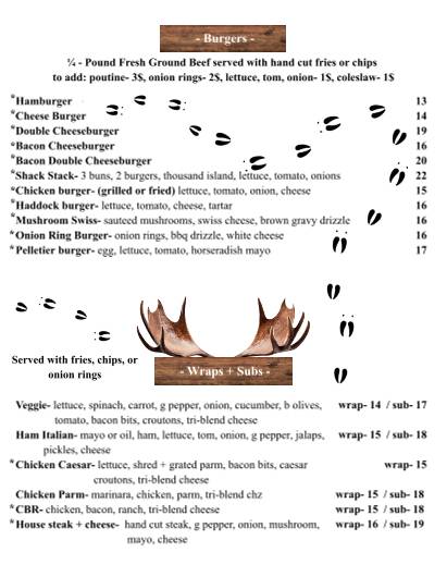 Mooseshack меню