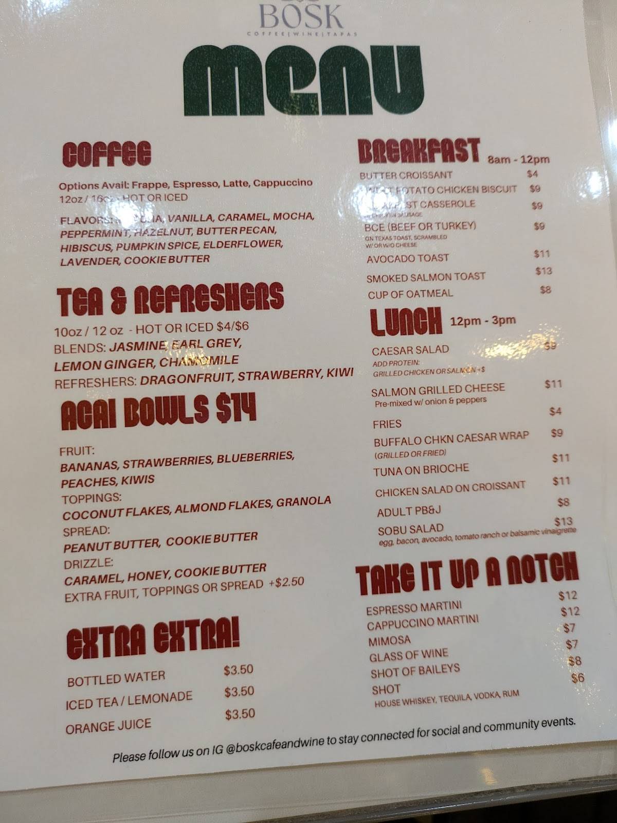 BOSK меню