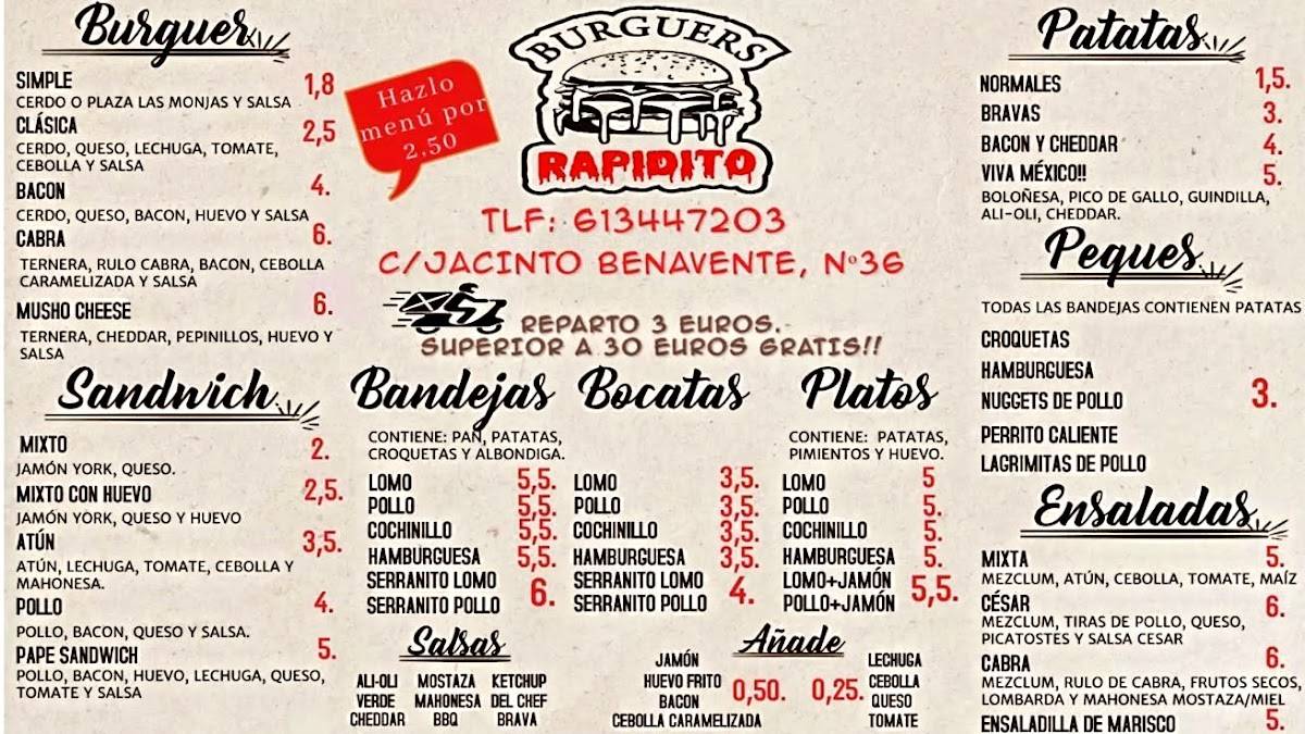 BURGUERS RAPIDITO меню