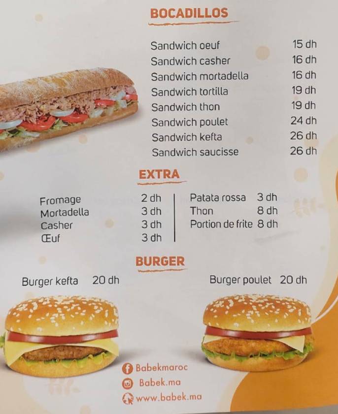 Babek - Rabat Arribat Center меню