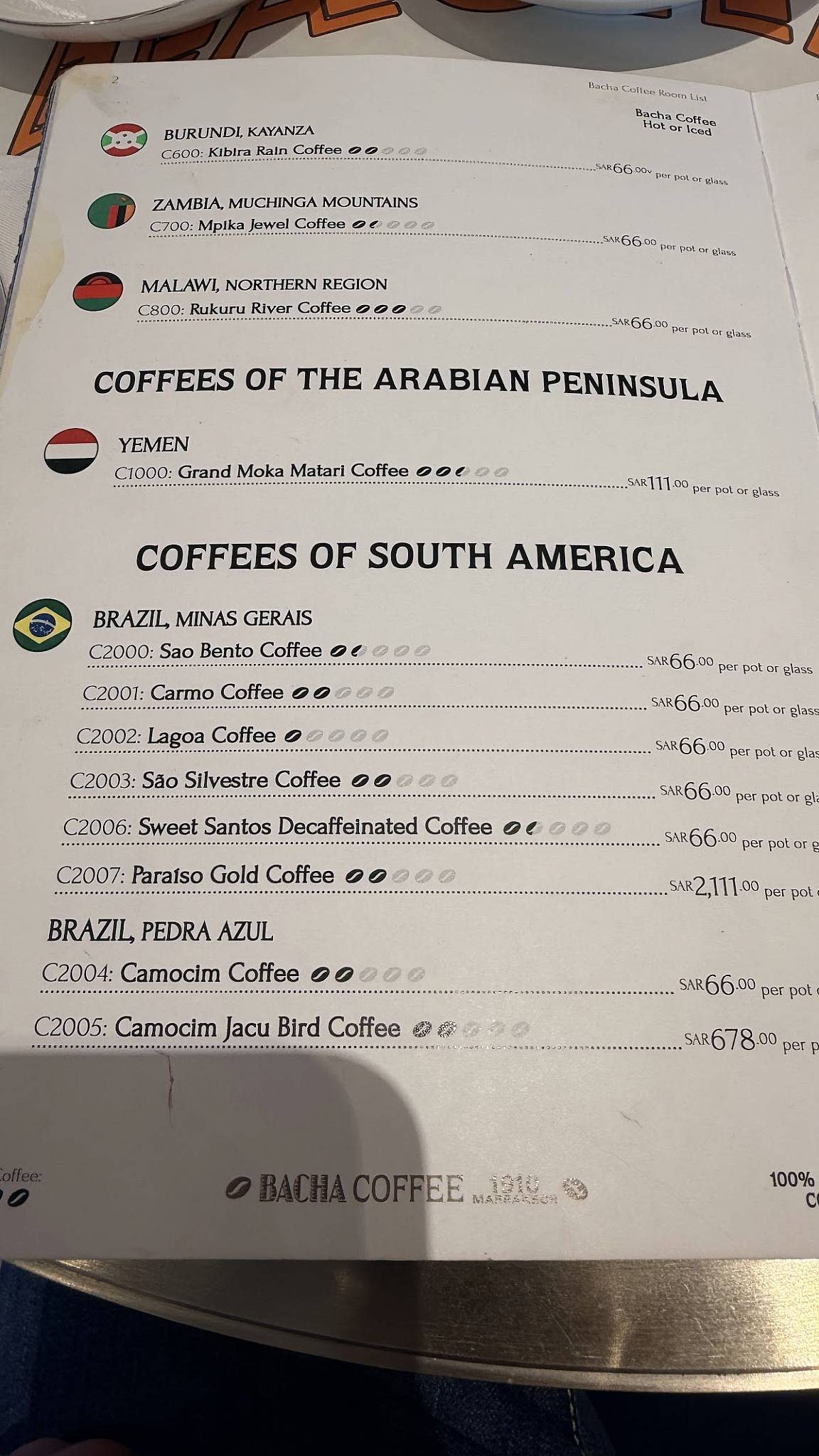 Bacha Coffee Solitaire Mall меню