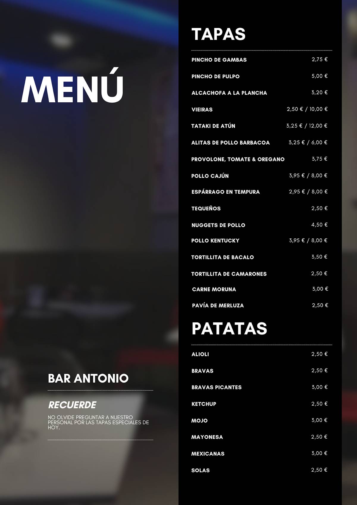 Bar Antonio меню