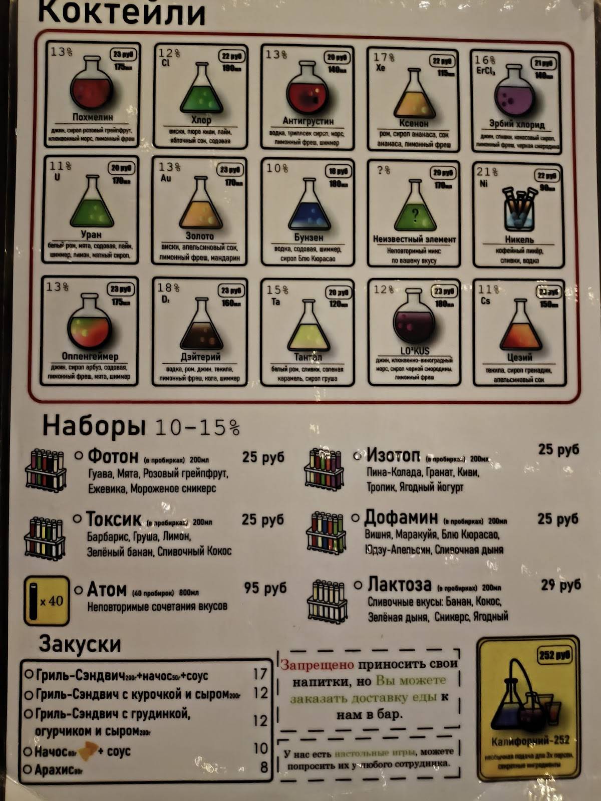 Bar Atom (бар Атом) меню