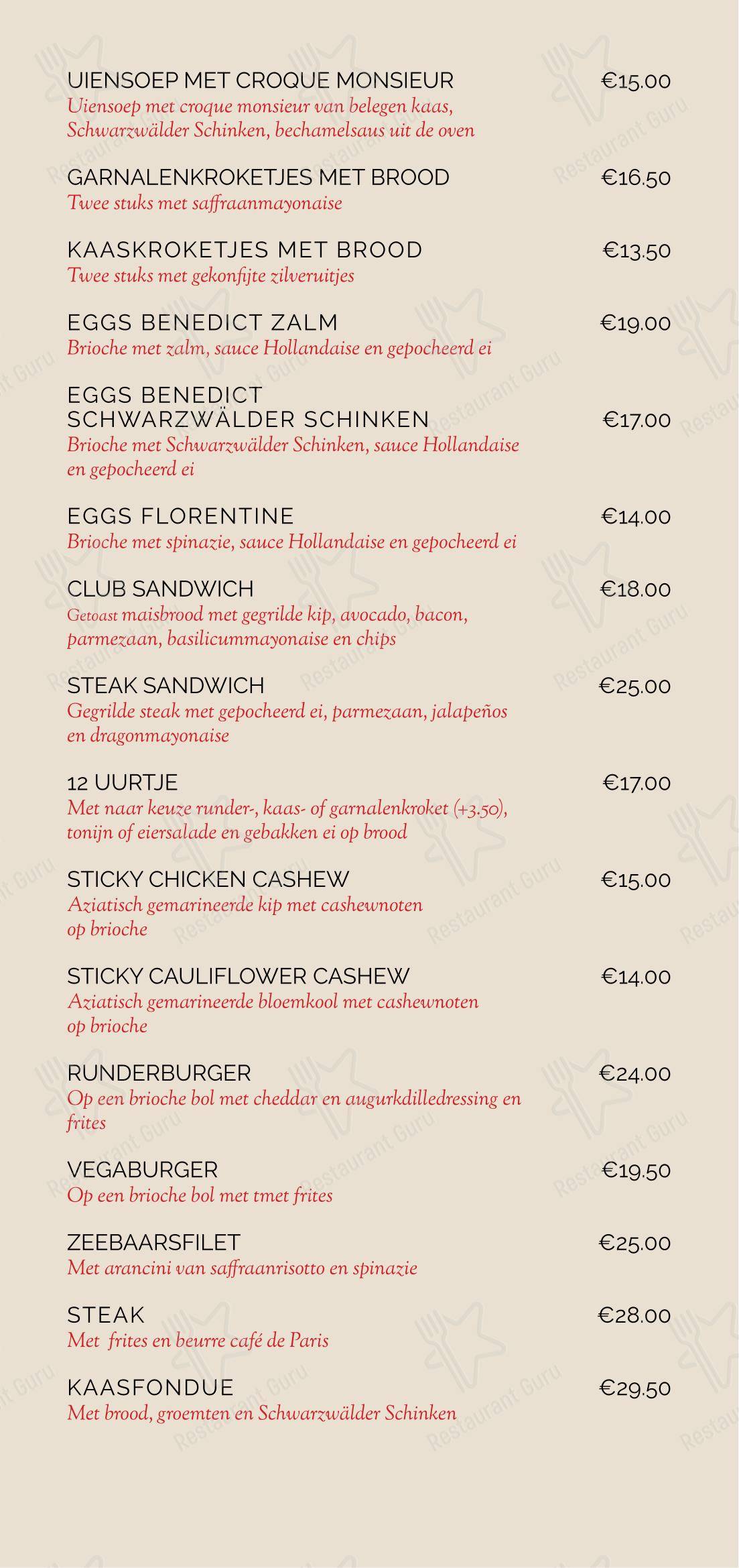 菜单 ресторана Bar Bistro Nul10 в Роттердаме
