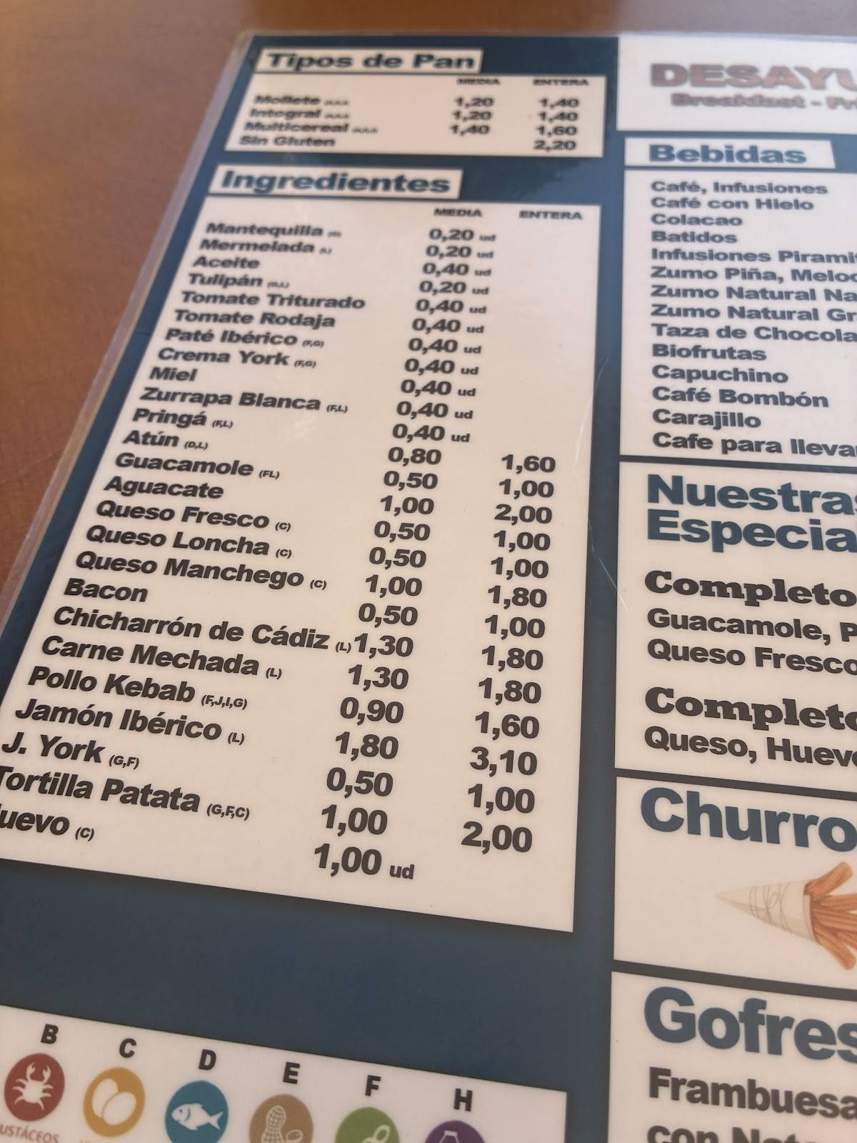 Bar La Concha меню