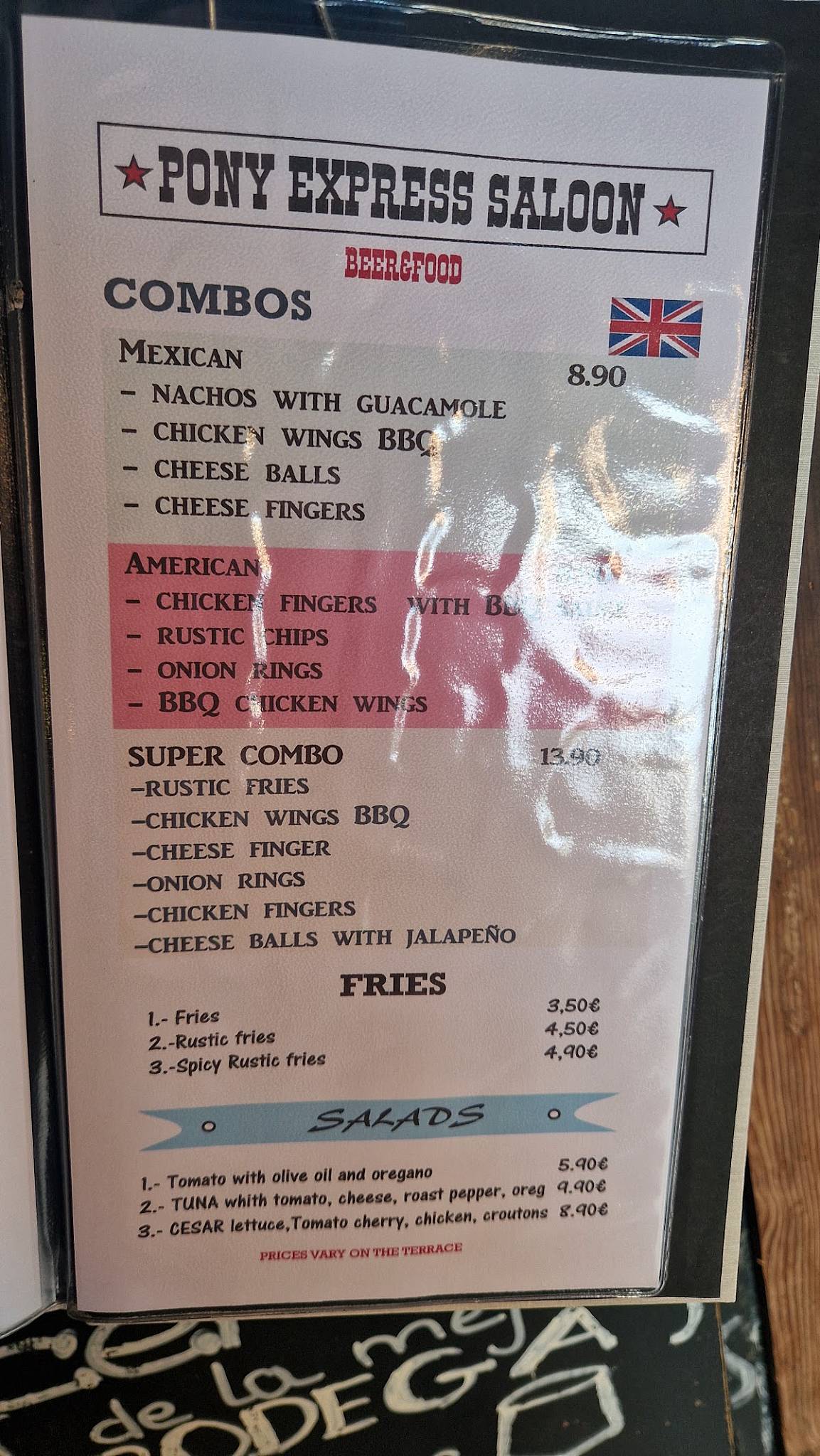 Bar Pony Express меню