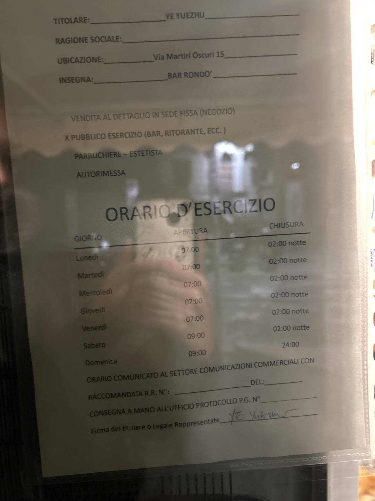Bar Rondo' меню