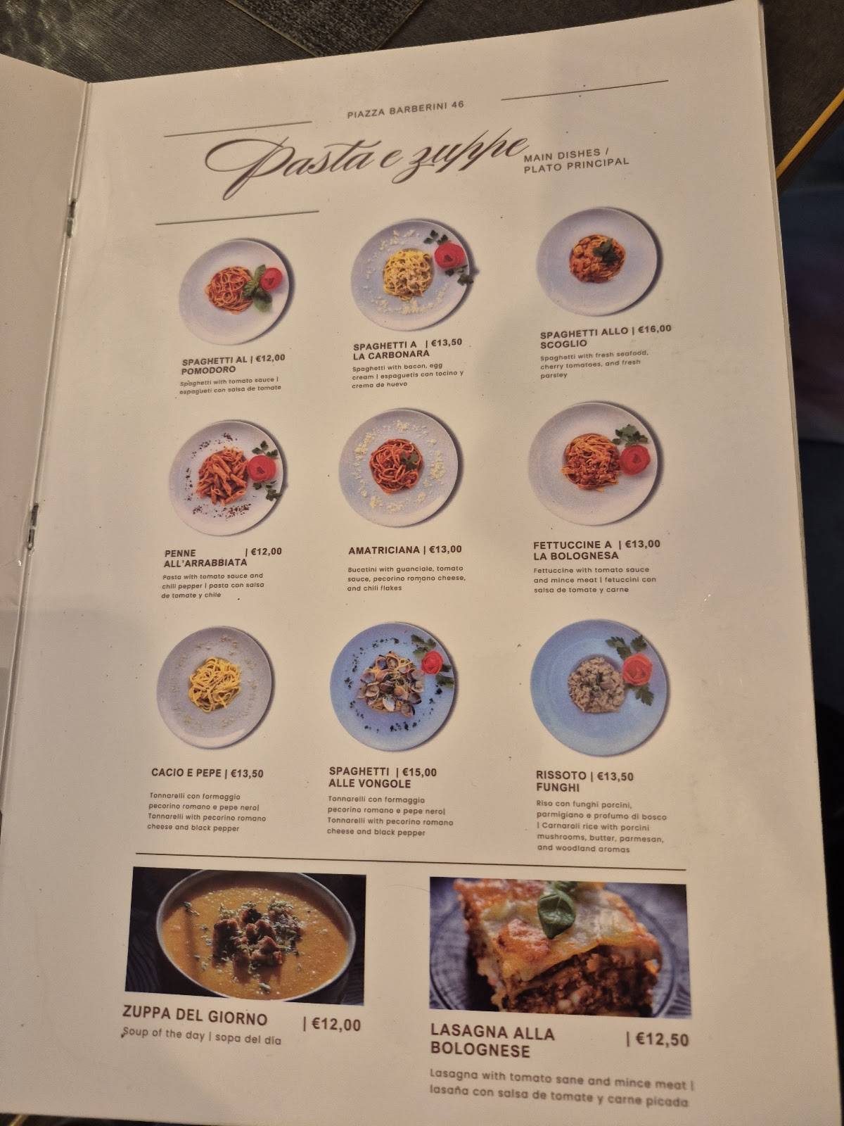 Barberini Express Roma меню