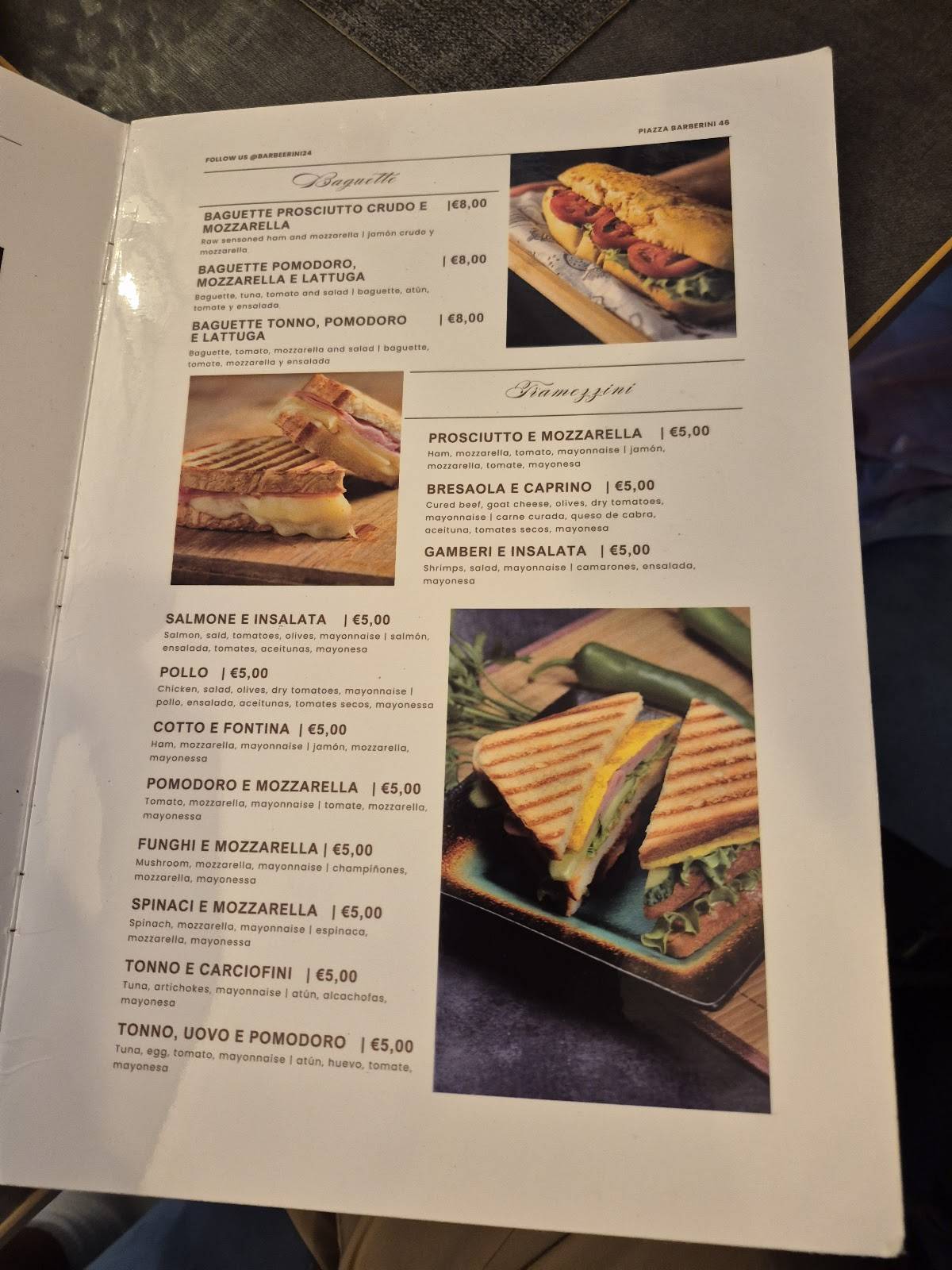 Barberini Express Roma меню