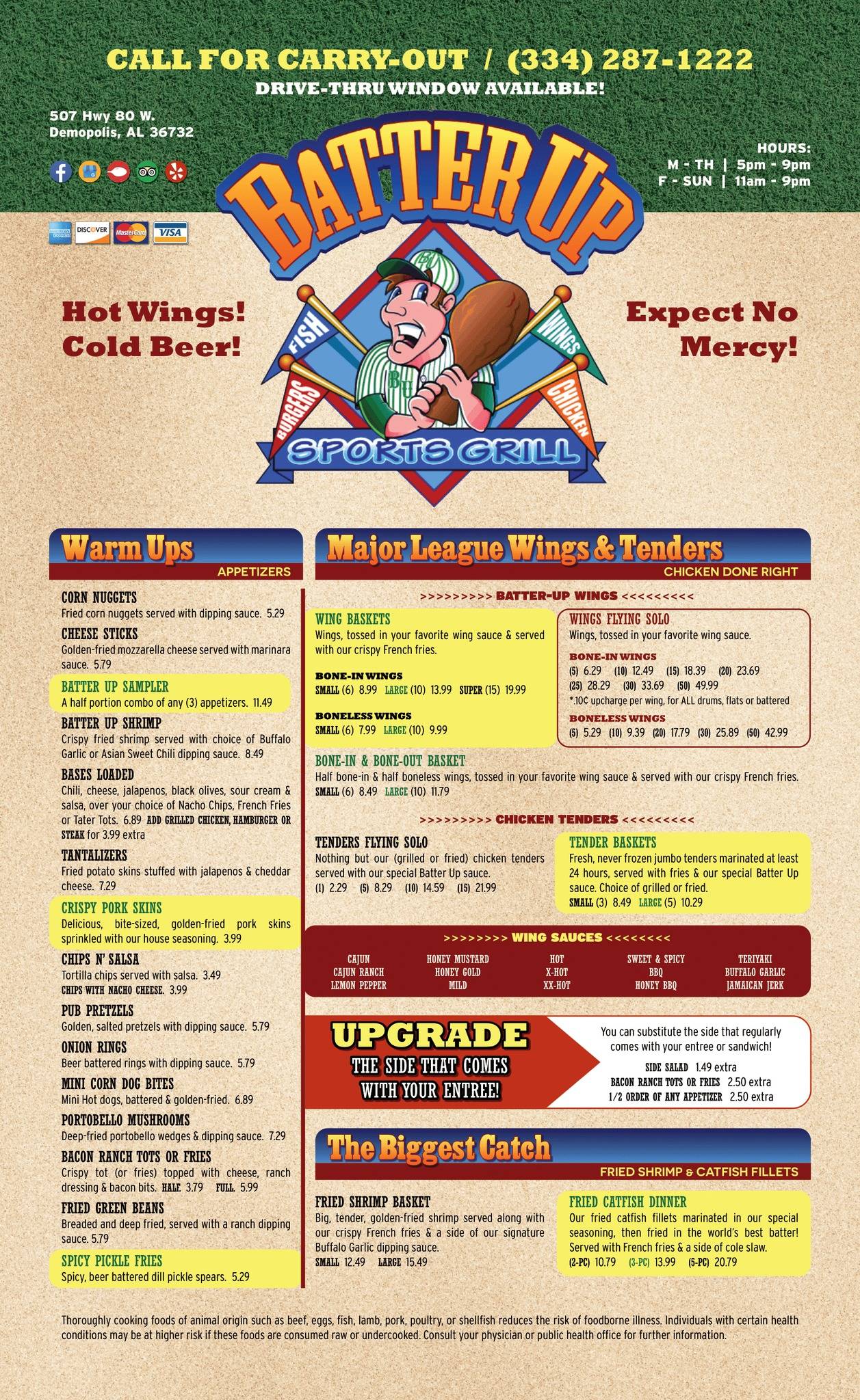 Batter Up Sports Bar and Grill меню