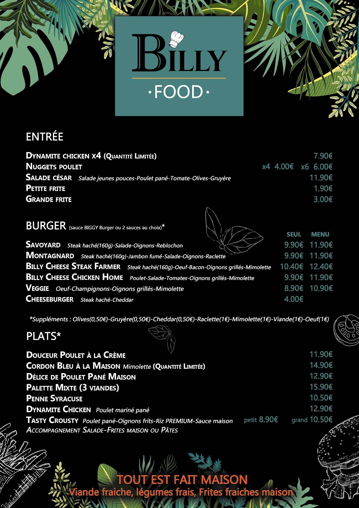 Billy Food меню