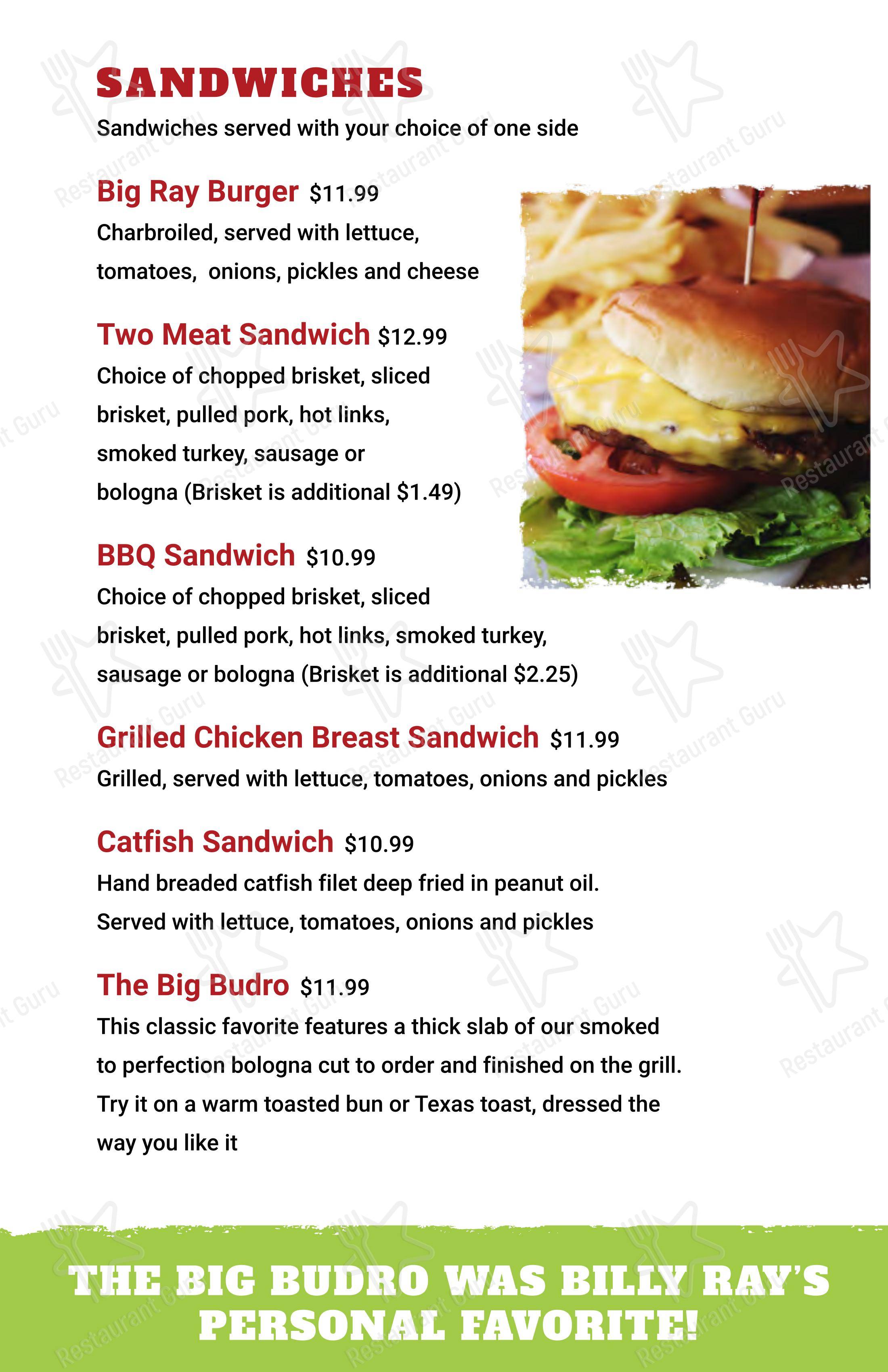 Меню напитков барбекю Billy Ray's Catfish & BBQ - Tulsa в Талсе