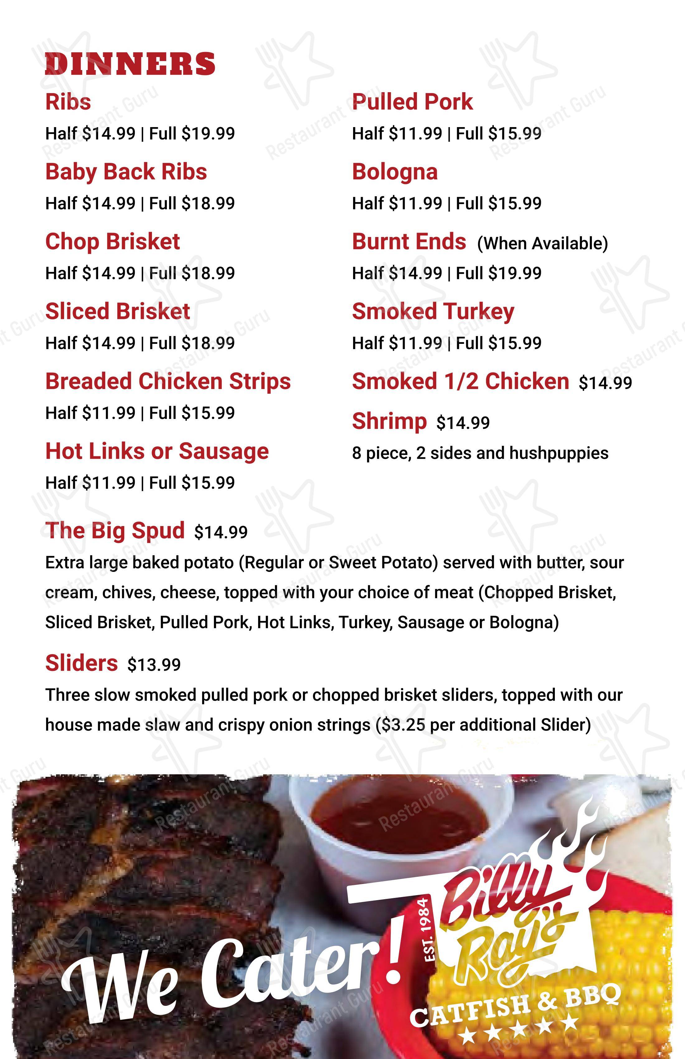 Меню барбекю Billy Ray's Catfish & BBQ - Tulsa - Меню напитков