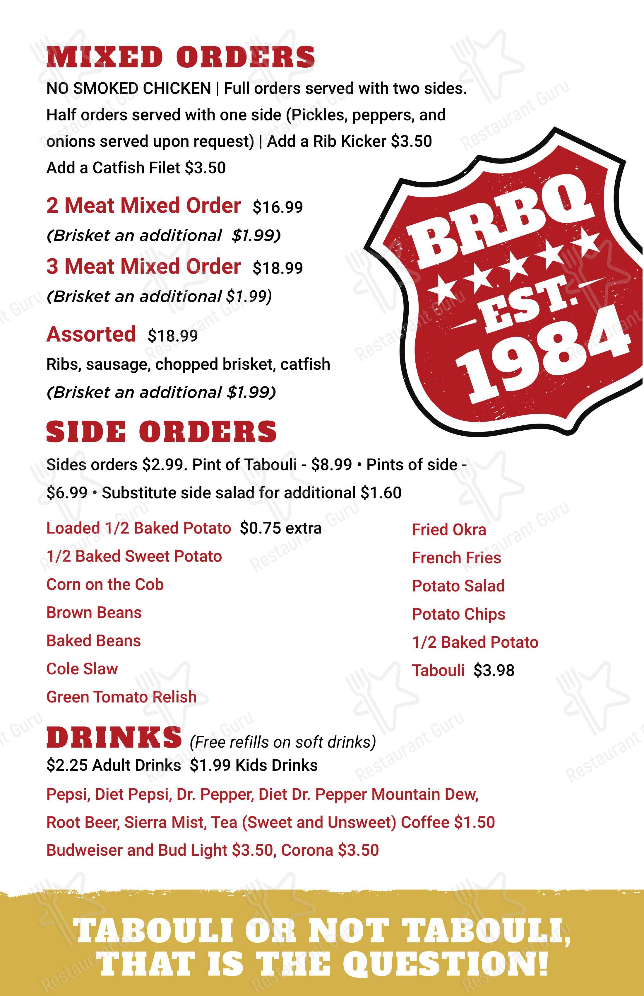 Меню напитков барбекю Billy Ray's Catfish & BBQ - Tulsa