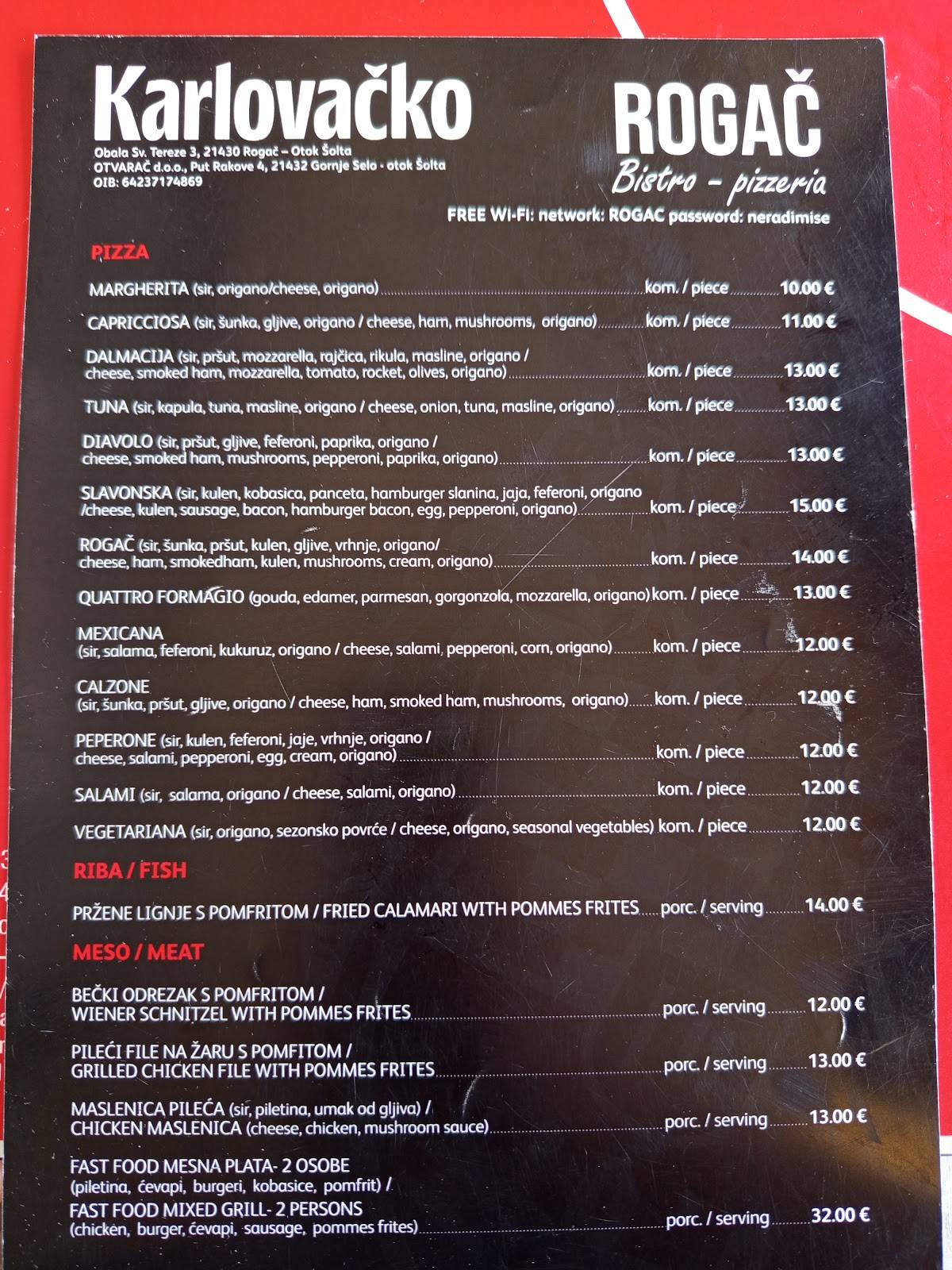 Bistro-Pizzeria ROGAC меню