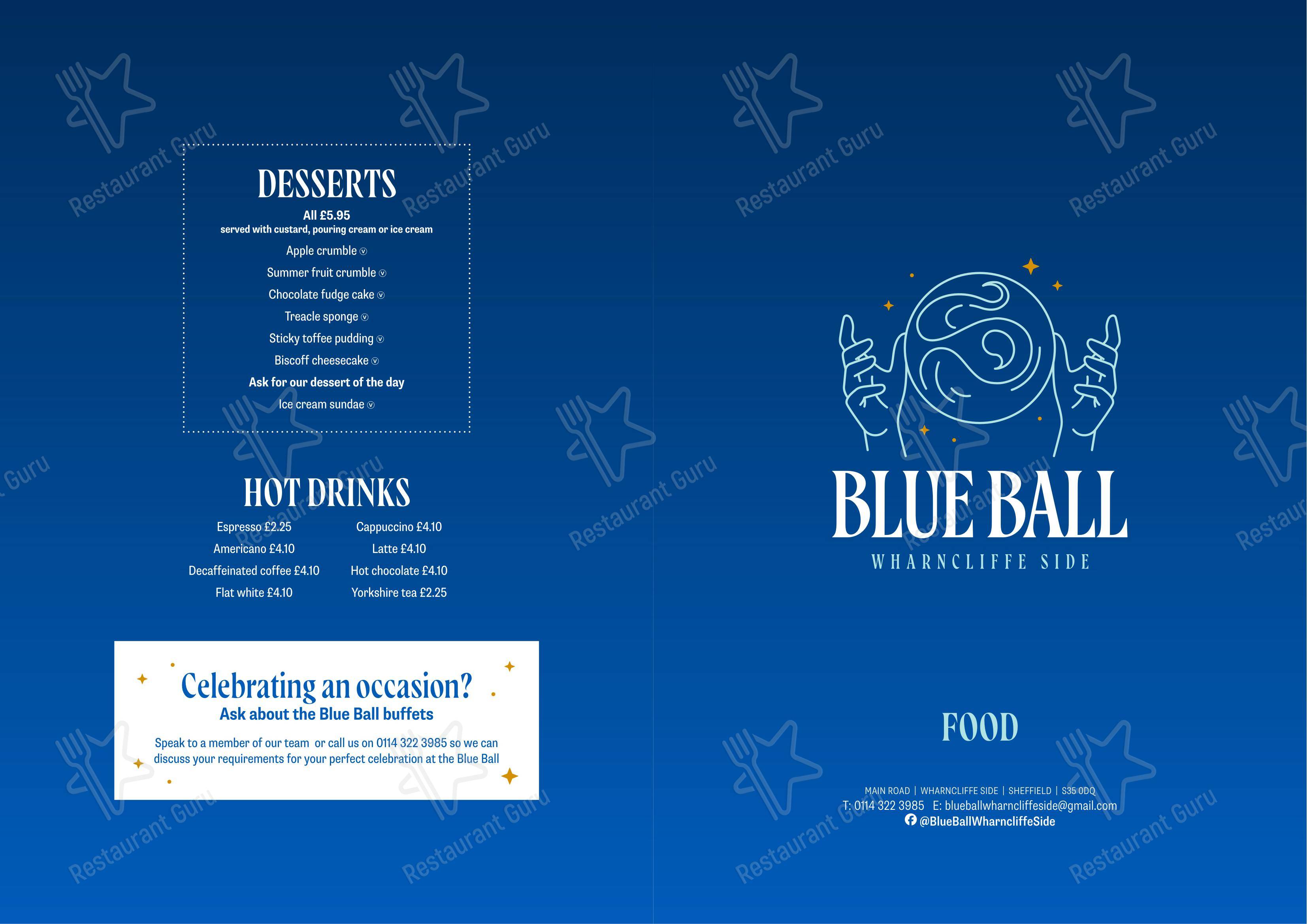 Меню паба и бара Blue Ball, Wharncliffe Side - Меню