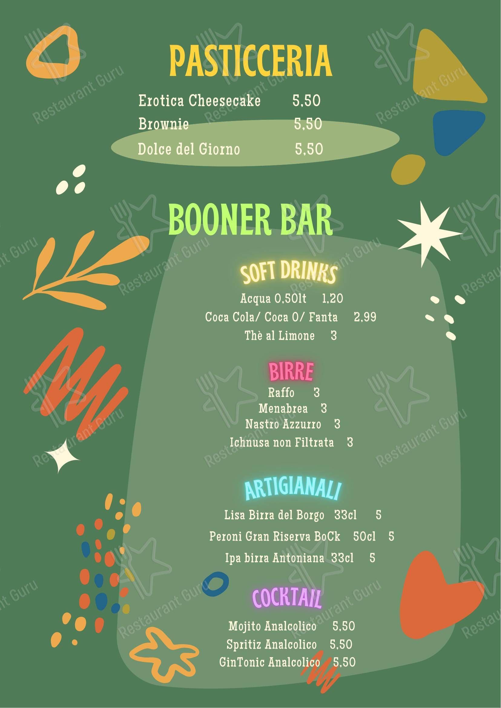 Booner By Oh Dog! в Риме - Меню