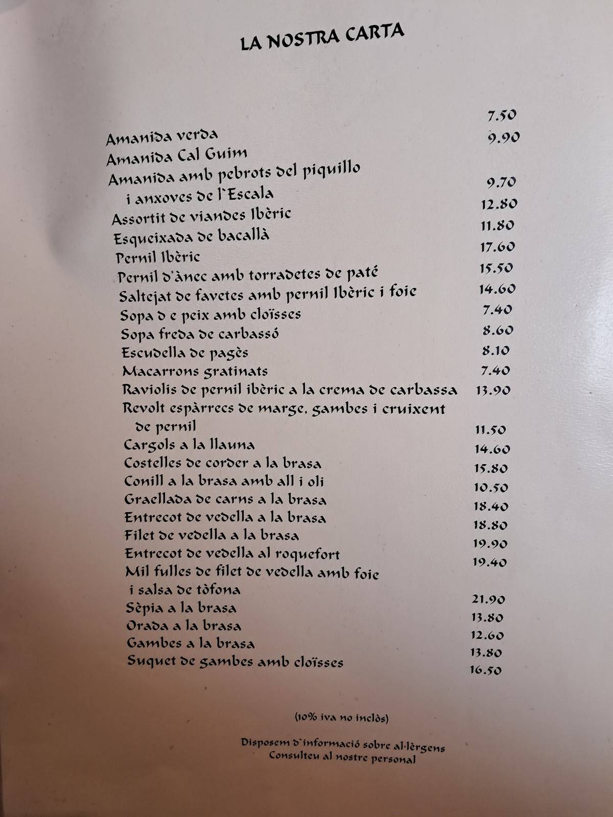 Braseria Cal Guim меню