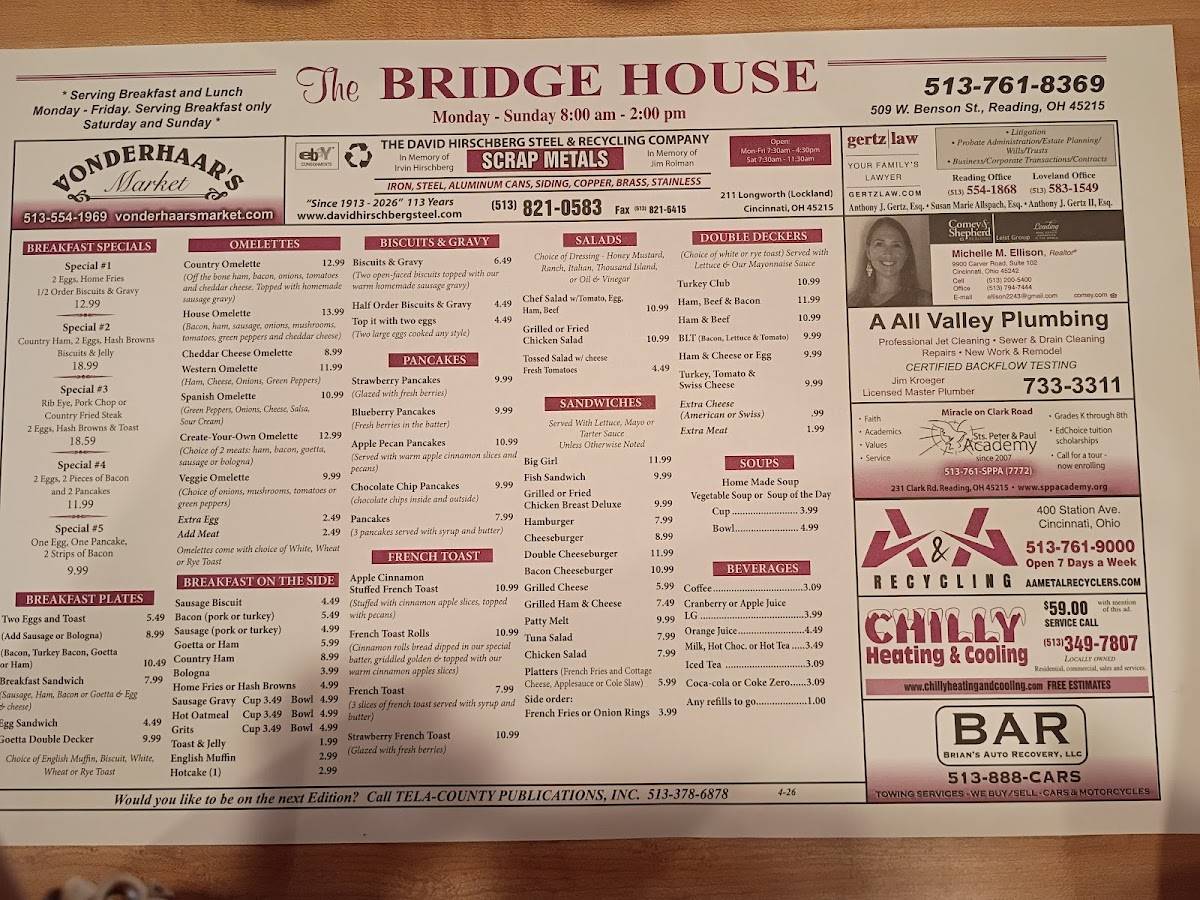 Bridge House Restaurant меню