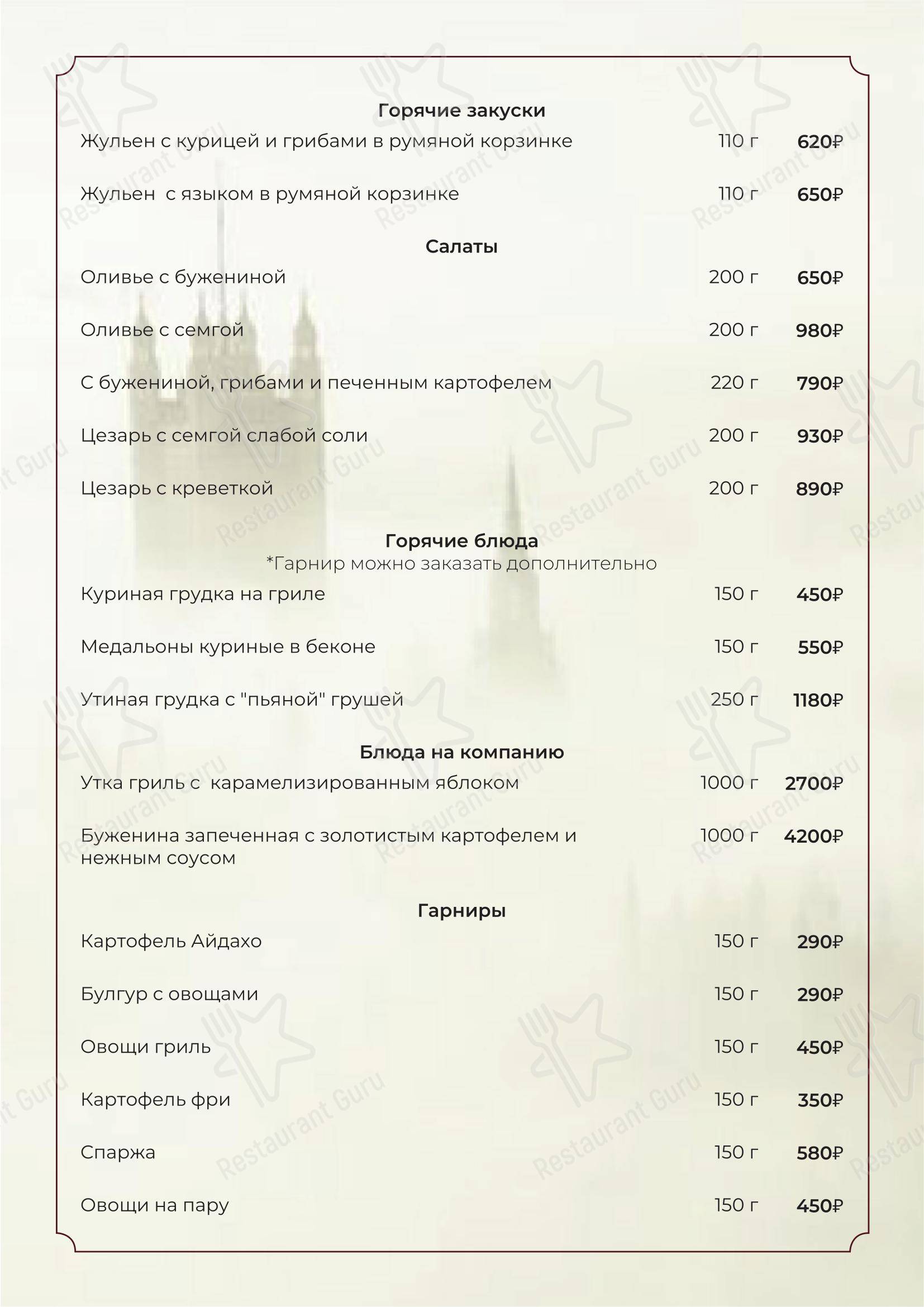 Коктейльная карта ресторана Британия в Тюмени