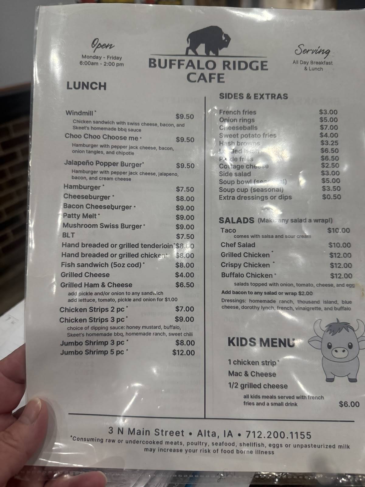 Buffalo Ridge Cafe меню